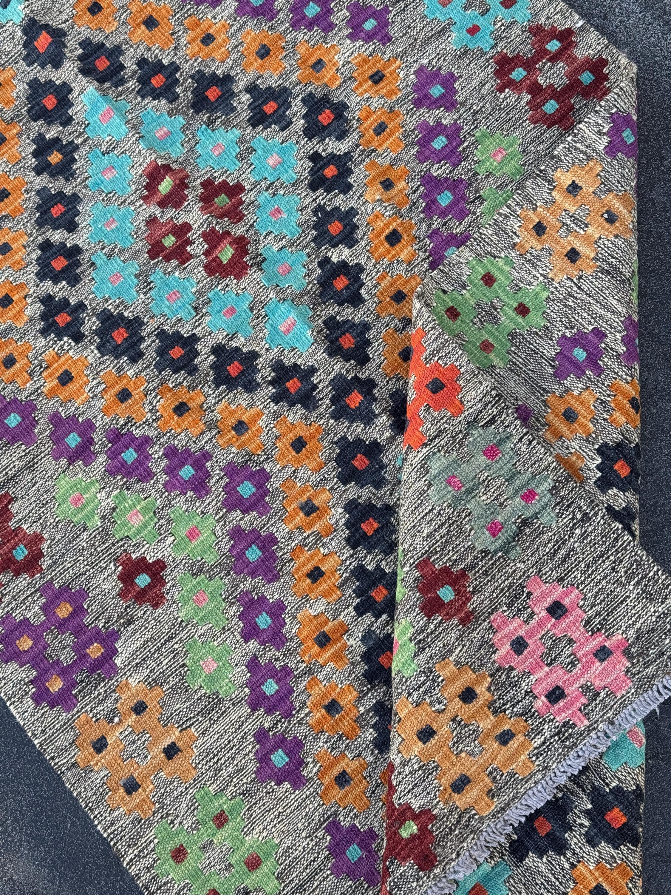 3x5 Handmade Afghan Kilim Runner Rug | Grey Mint Pine Lime Green Purple Wine Red Orange Coral Aqua Blue Black Baby Pink | Wool Flatweave