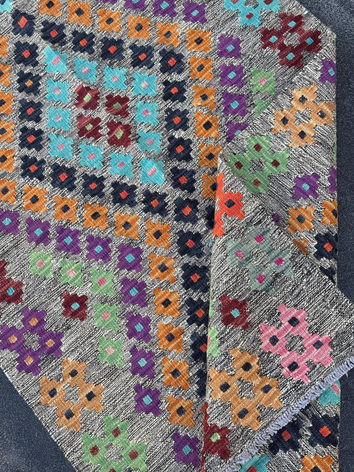3x5 Handmade Afghan Kilim Runner Rug | Grey Mint Pine Lime Green Purple Wine Red Orange Coral Aqua Blue Black Baby Pink | Wool Flatweave
