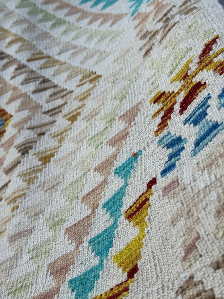 5x6 Handmade Afghan Kilim Runner Rug | Cream Tan Sand Burnt Orange Aqua Denim Blue Blush Coral Pink Chocolate Brown Taupe | Wool Flatweave