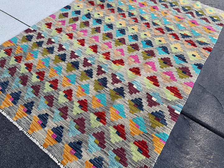 3x5 Handmade Afghan Kilim Rug | Grey Mint Olive Moss Green Navy Denim Aqua Blue Tan Peach Burnt Orange Fuchsia Pink Garnet Wine Red Purple