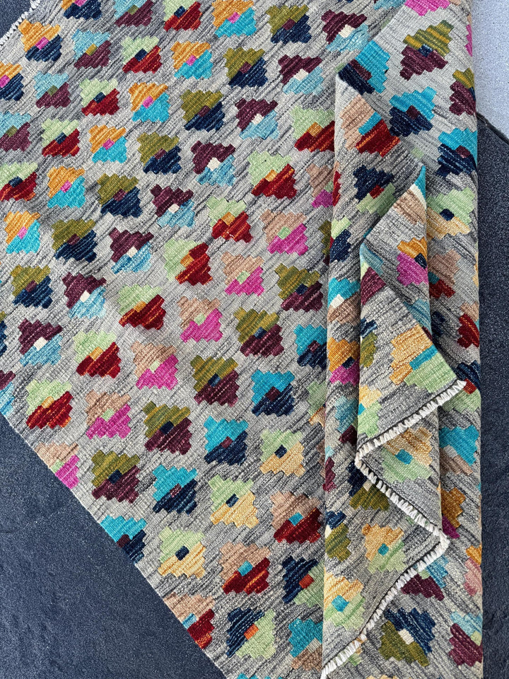 3x5 Handmade Afghan Kilim Rug | Grey Mint Olive Moss Green Navy Denim Aqua Blue Tan Peach Burnt Orange Fuchsia Pink Garnet Wine Red Purple