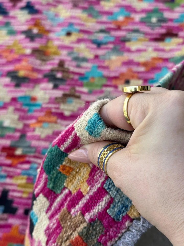 3x4 Handmade Afghan Kilim Rug | Fuchsia Pink Purple Teal Aqua Navy Powder Blue Cream Yellow Wine Garnet Red Forest Olive Moss Green Orange