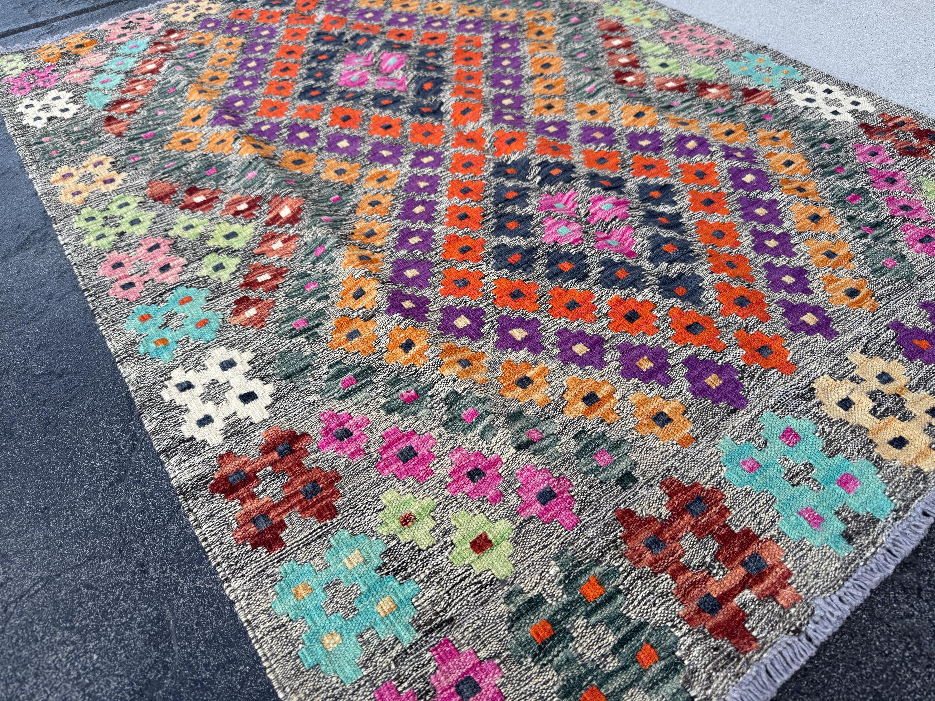 3x5 Handmade Afghan Kilim Runner Rug | Grey Mint Green Orange Peach Aqua Prussian Blue Wine Burgundy Red Fuchsia Baby Pink Purple Black Wool