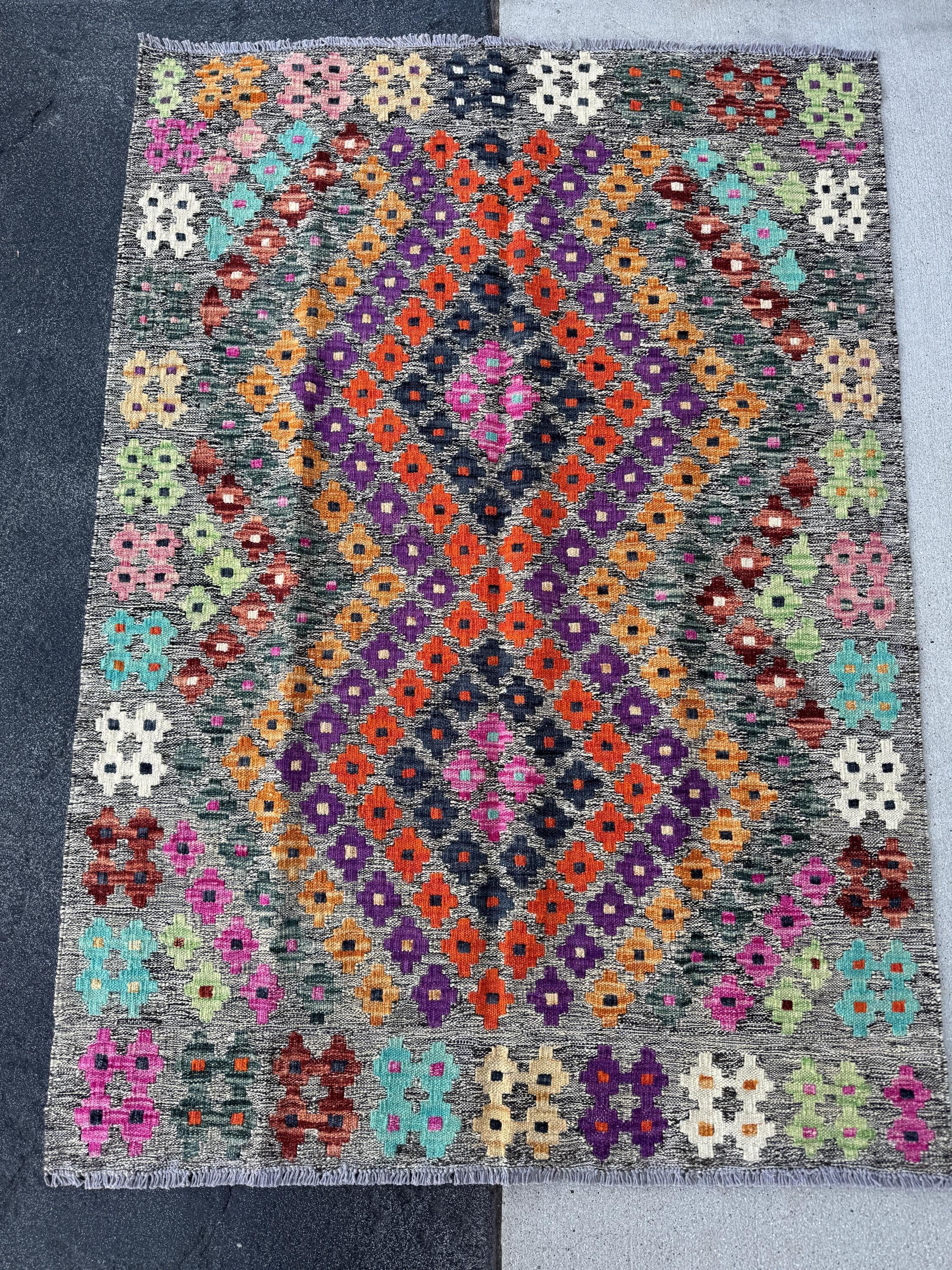 3x5 Handmade Afghan Kilim Runner Rug | Grey Mint Green Orange Peach Aqua Prussian Blue Wine Burgundy Red Fuchsia Baby Pink Purple Black Wool