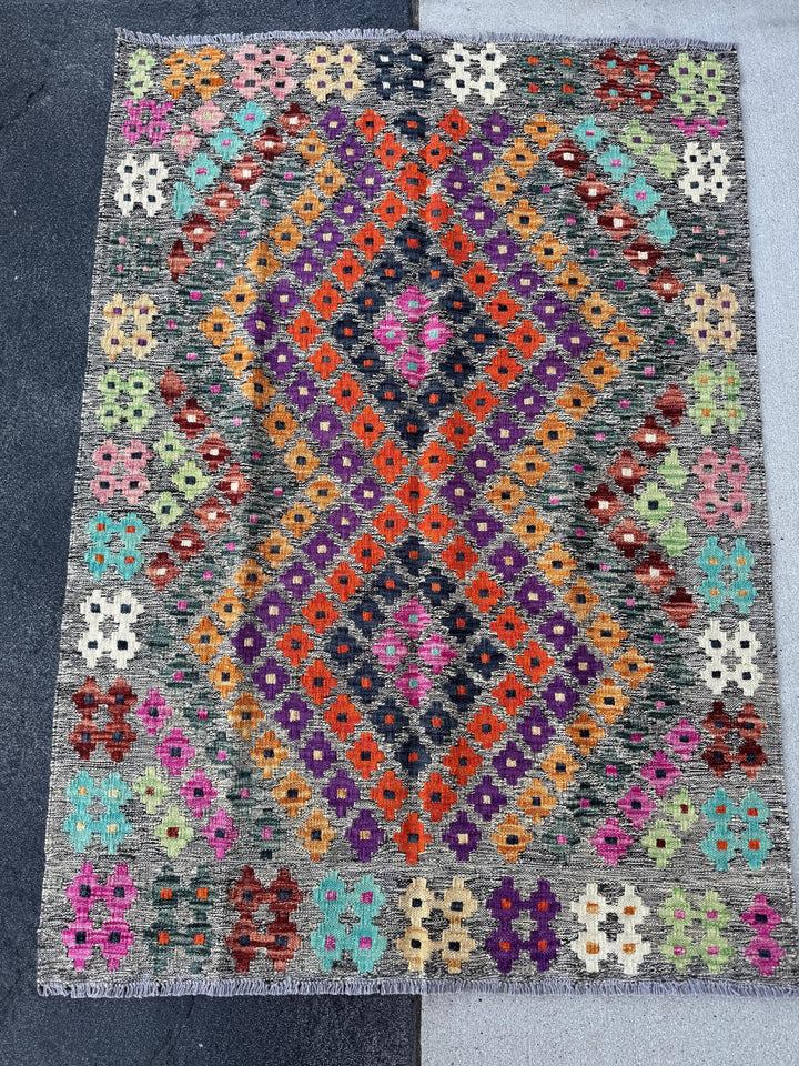 3x5 Handmade Afghan Kilim Runner Rug | Grey Mint Green Orange Peach Aqua Prussian Blue Wine Burgundy Red Fuchsia Baby Pink Purple Black Wool
