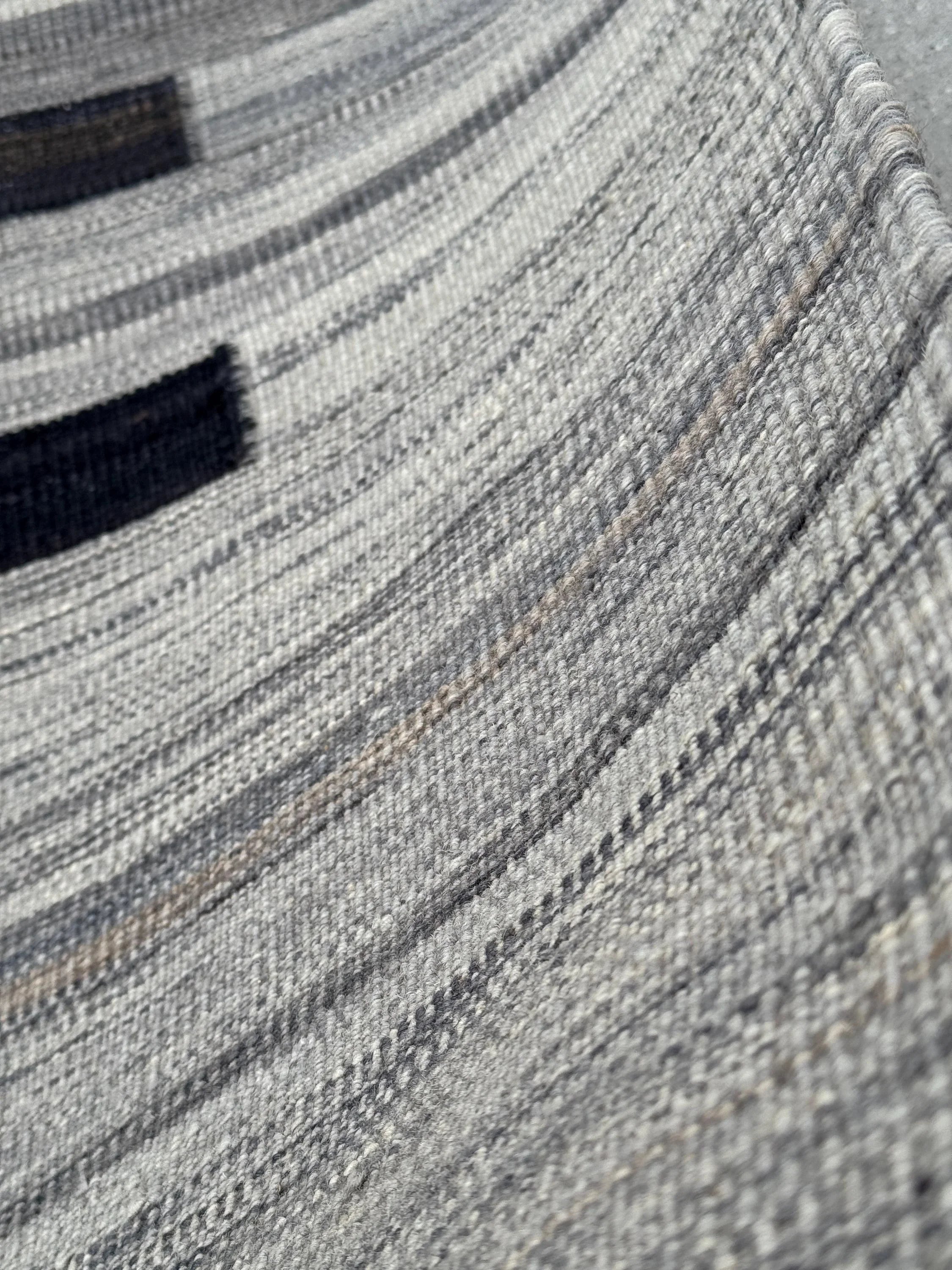 5x6 (152x182) Handmade Afghan Kilim Rug | Grey Gray Charcoal Slate Black Cream | Wool Flatweave Modern Minimalist Contemporary