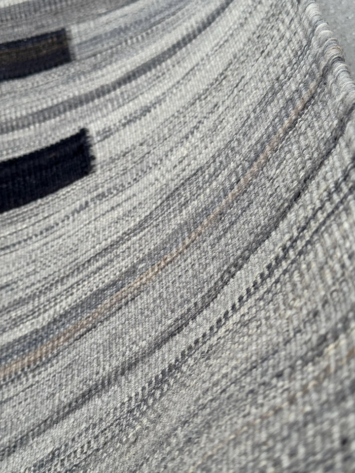 5x6 (152x182) Handmade Afghan Kilim Rug | Grey Gray Charcoal Slate Black Cream | Wool Flatweave Modern Minimalist Contemporary