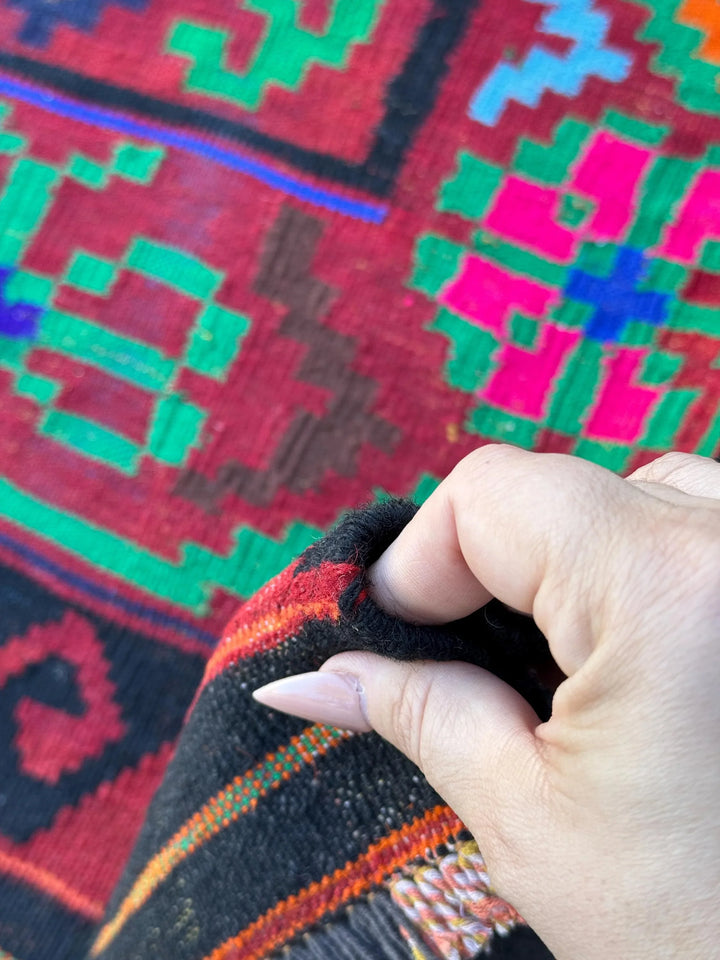 3x5 Handmade Afghan Kilim Runner Rug | Crimson Scarlet Blood Red Black Pine Lime Green Yellow Orange Fuchsia Pink Royal Navy Baby Blue Wool