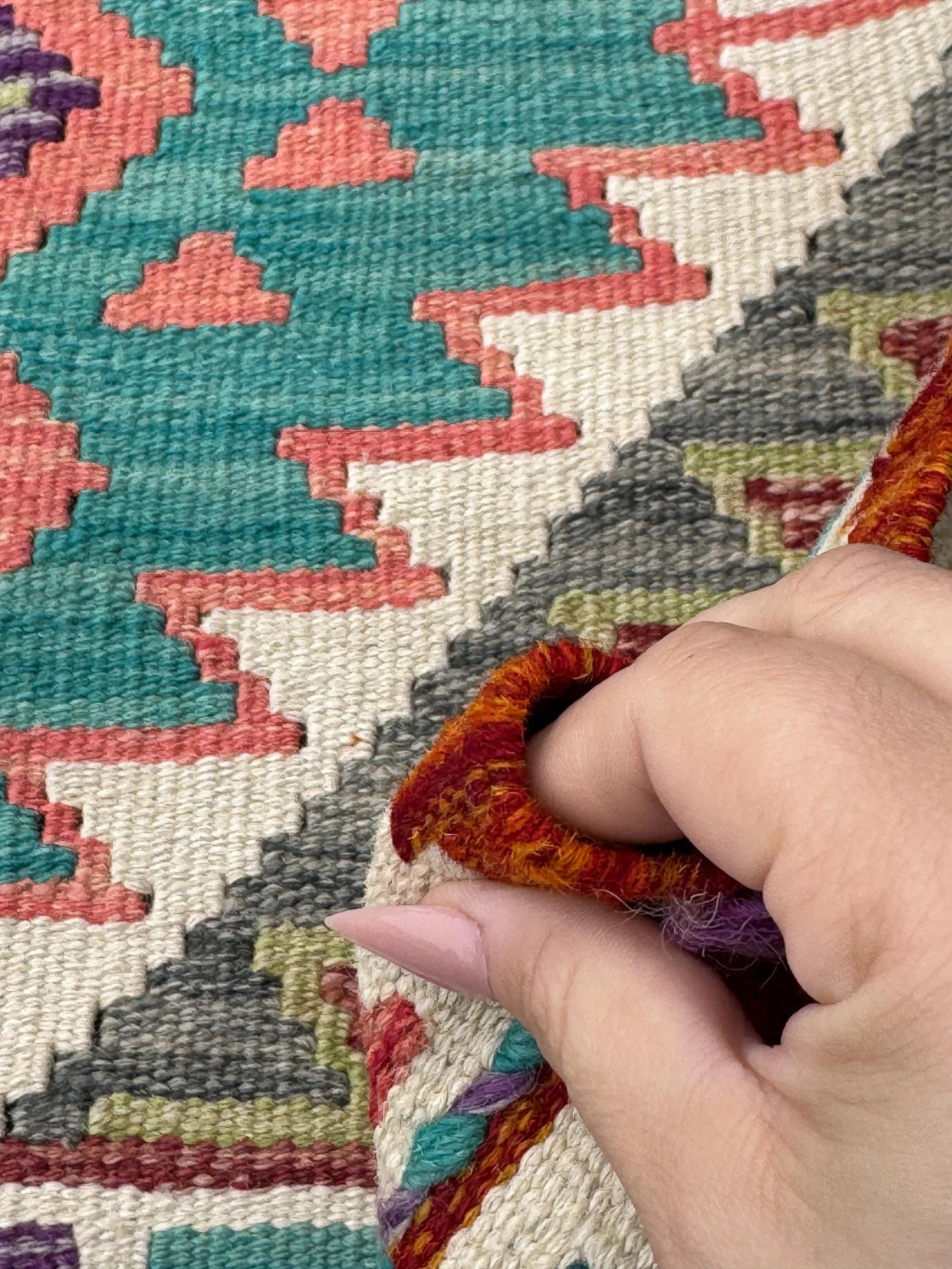 3x5 Handmade Afghan Kilim Rug | Orange Blood Burnt Burgundy Wine Red Salmon Coral Pink Grey Denim Prussian Teal Blue Purple Cream Green