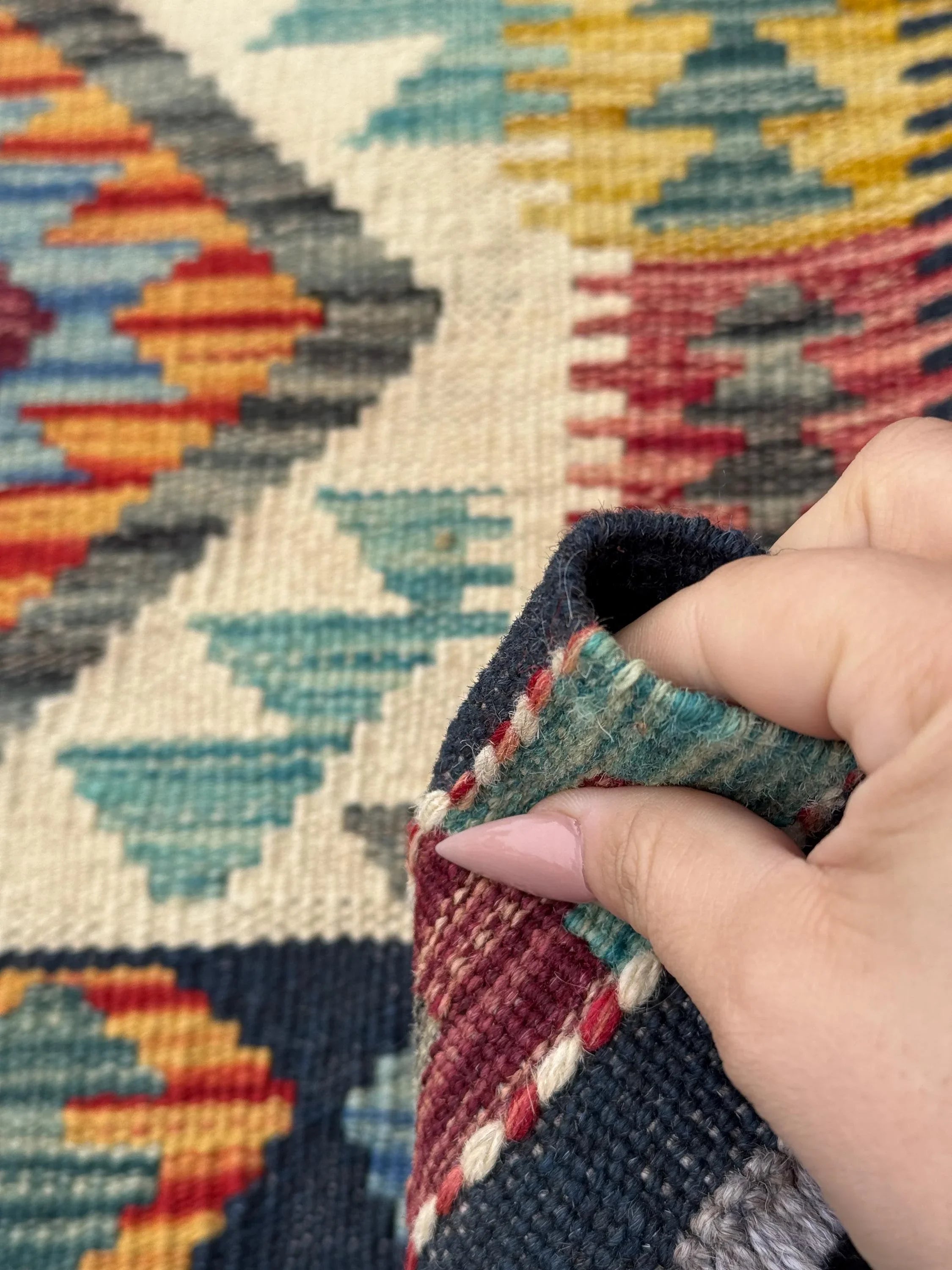 2-3x5 Handmade Afghan Kilim Rug | Midnight Navy Denim Aqua Blue Orange Moss Chartreuse Green Grey Auburn Maroon Rose Red | Wool Flatweave