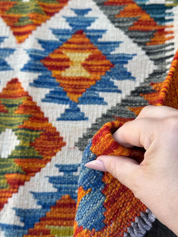 2x5 Handmade Afghan Kilim Runner Rug | Orange Royal Denim Prussian Blue Olive Moss Pine Green Purple White Ivory Cream Blood Red Grey Black