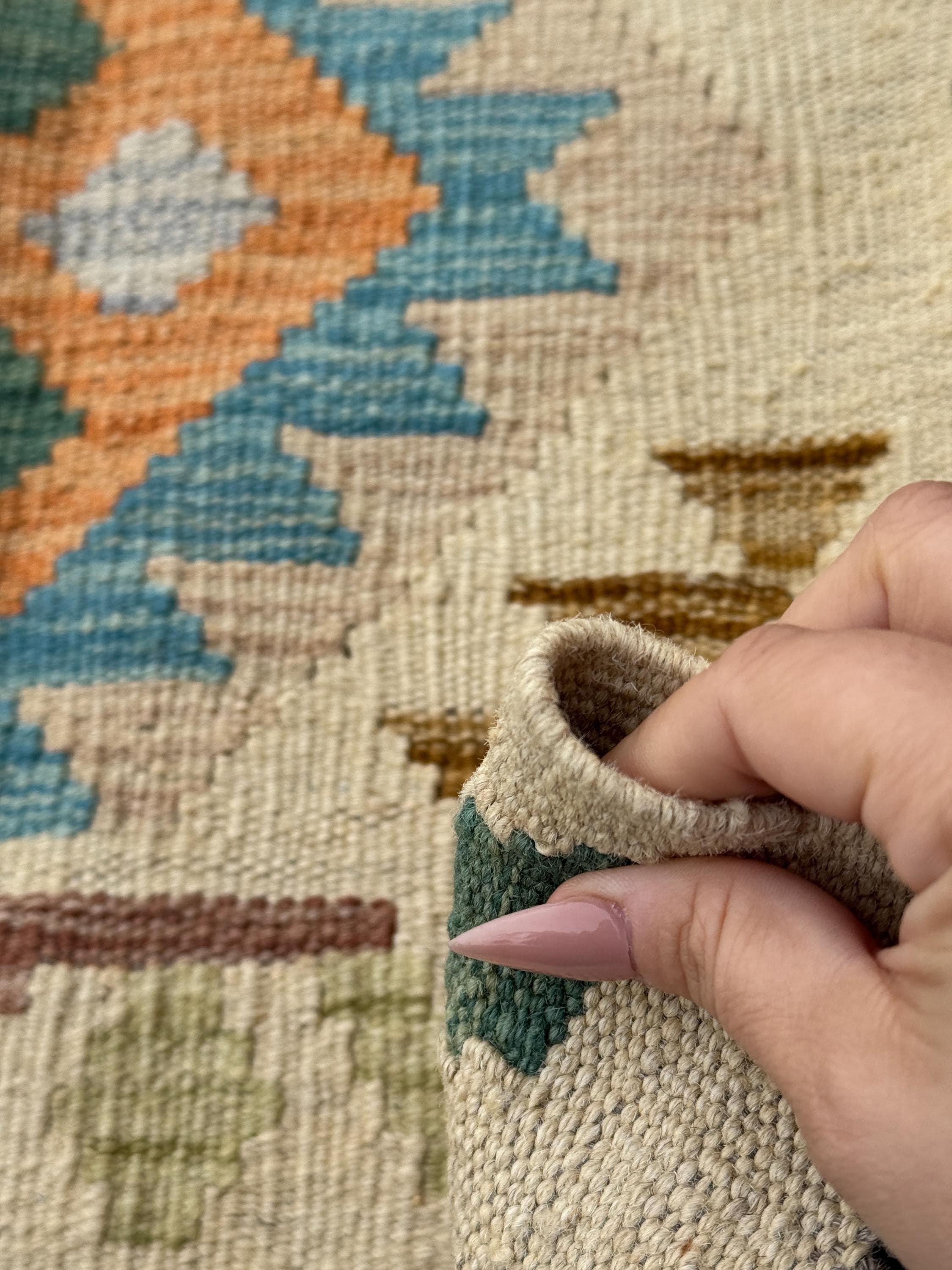 2x6 Handmade Afghan Kilim Runner Rug | Sand Cream Tan Chocolate Coffee Brown Teal Turquoise Denim Blue Emerald Lime Green Orange Grey Taupe