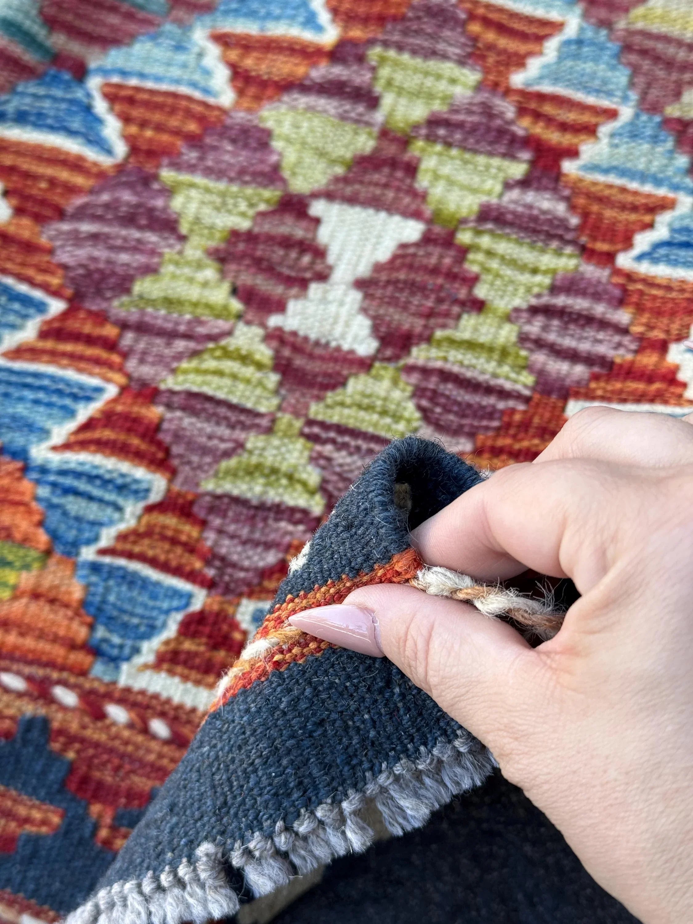 3x5 (91x152) Handmade Afghan Kilim Rug | Navy Midnight Baby Denim Blue Orange Crimson Red Cream White Olive Pine Moss Green Teal Purple Wool