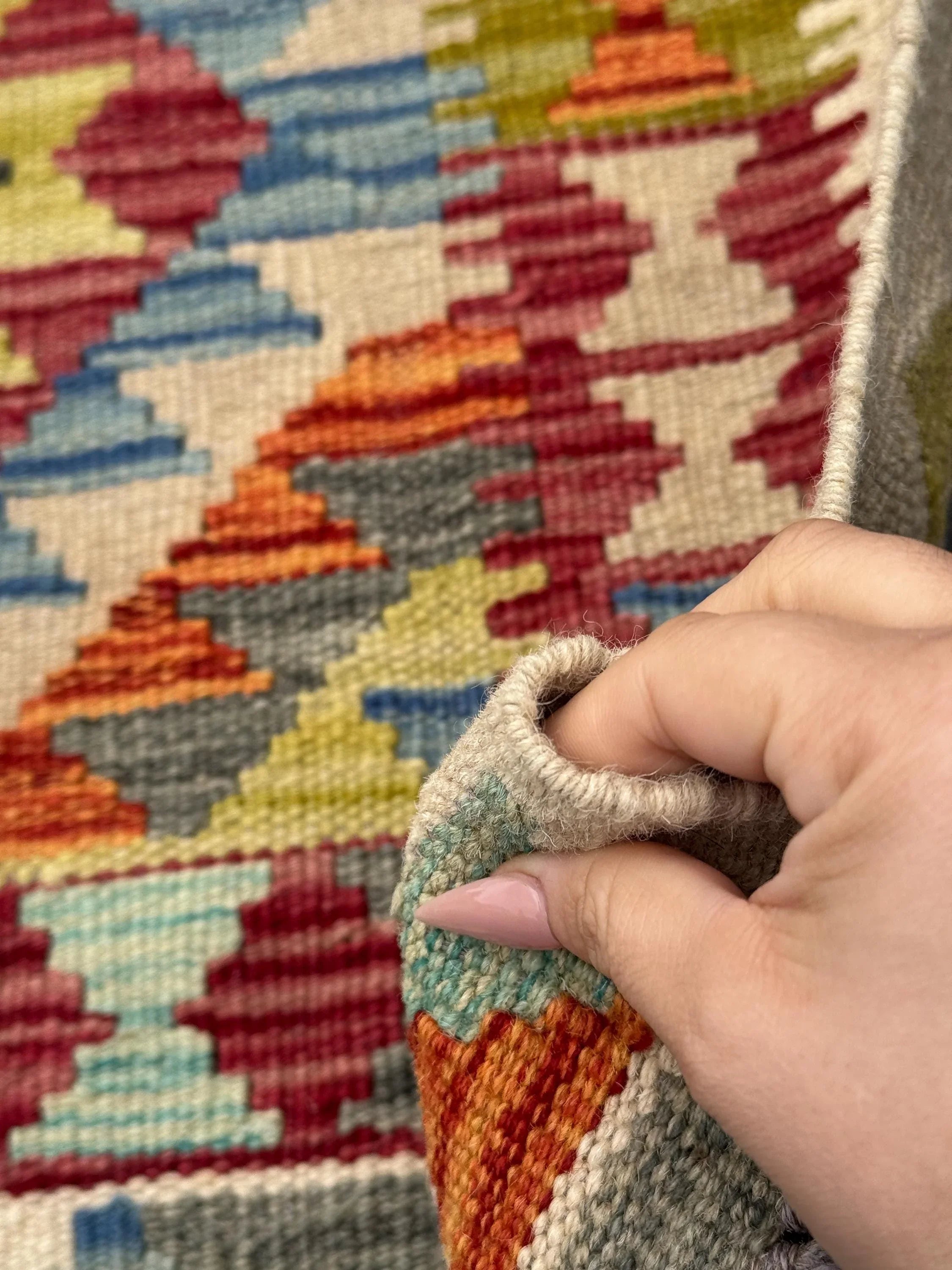 2-3x7 (80x213) Handmade Afghan Kilim Runner Rug | Cream Wine Garnet Red Grey Denim Baby Blue Burnt Orange Moss Olive Green | Wool Flatweave