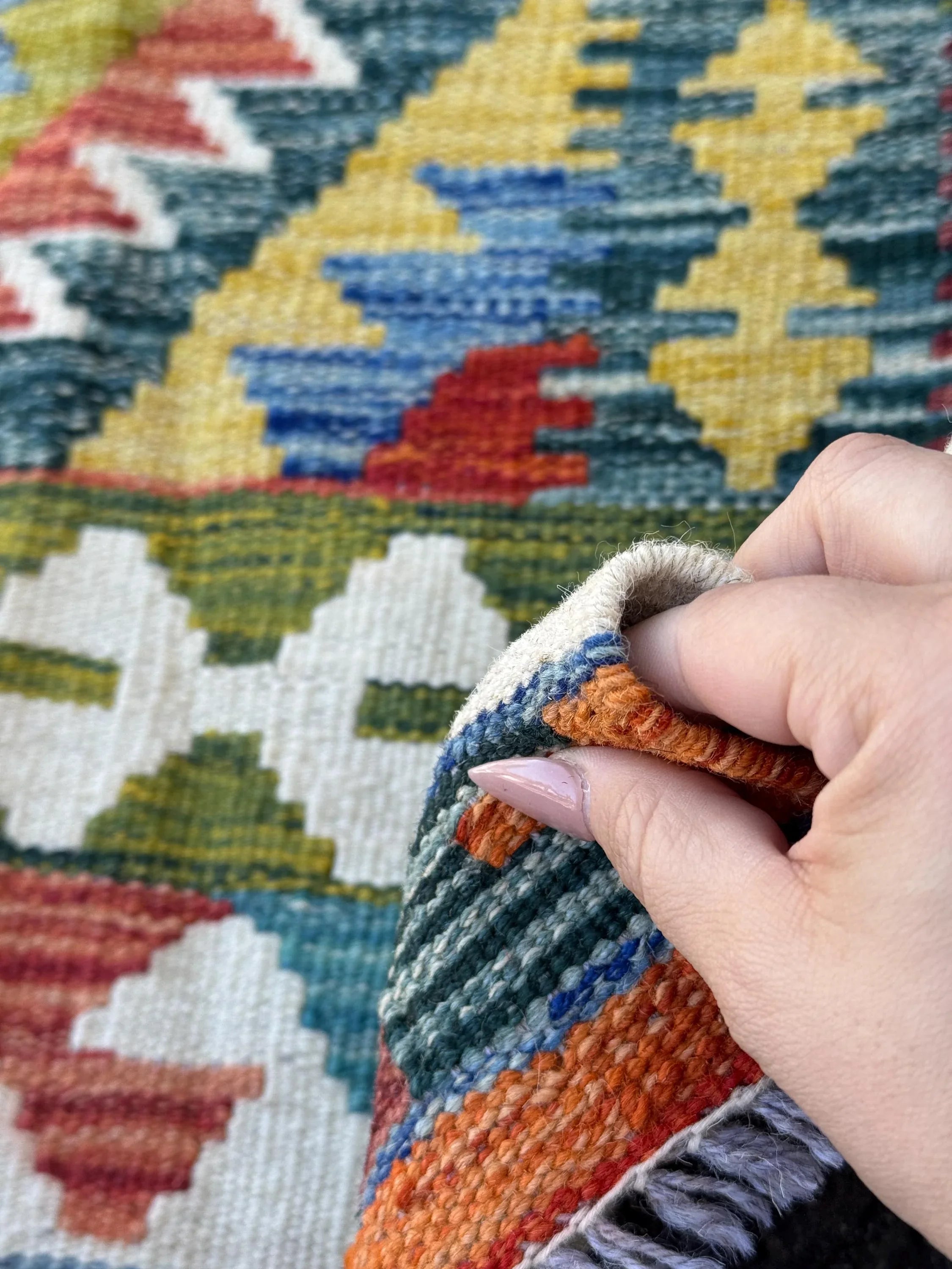3x5 (91x152) Handmade Afghan Kilim Rug | Cream Forest Pine Moss Green Teal Aqua Denim Blue Orange Mustard Brick Auburn Maroon Red | Wool