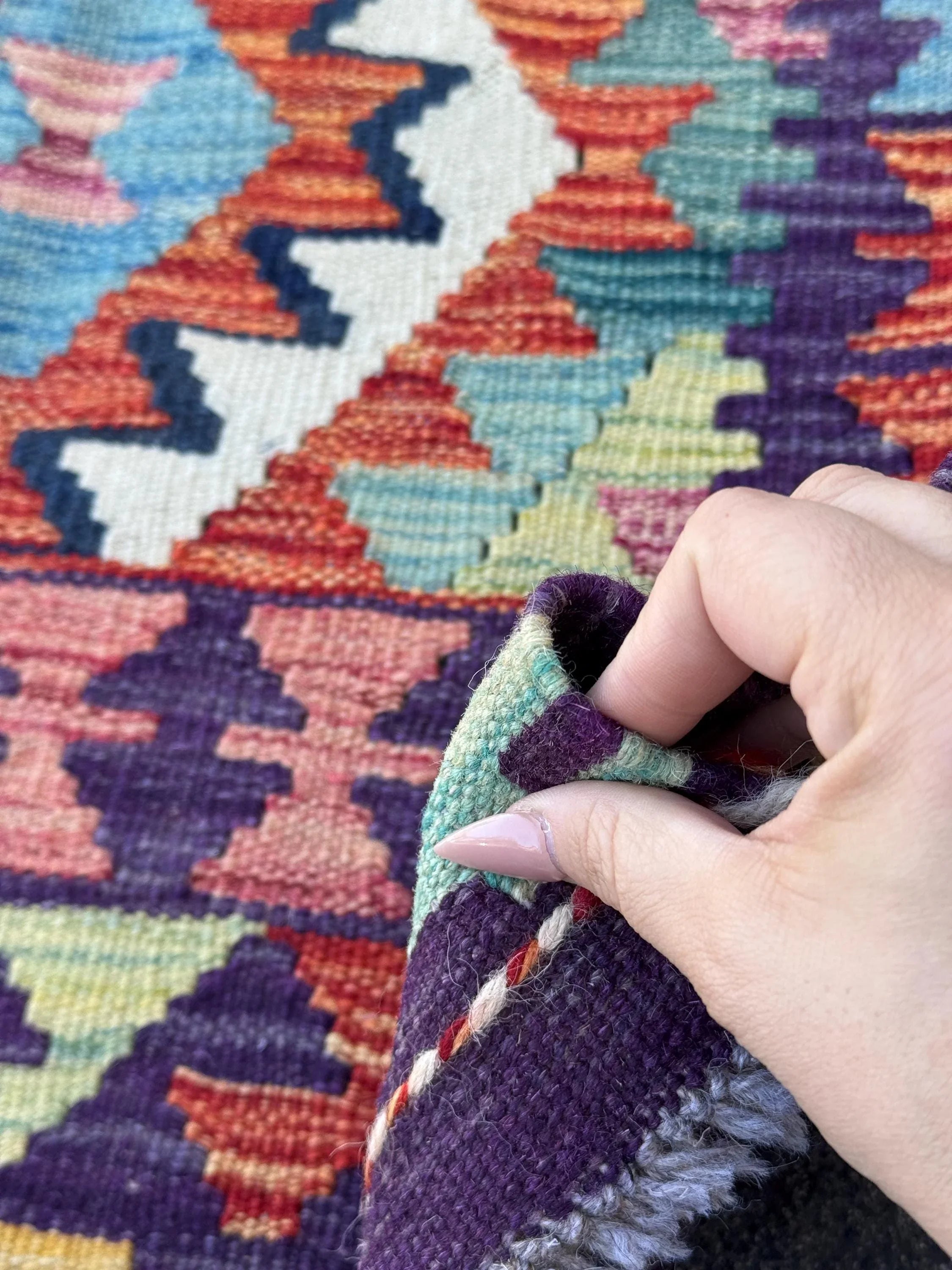 2-3x5 Handmade Afghan Kilim Rug | Purple Cream White Orange Crimson Brick Red Mustard Yellow Mint Forest Green Grey Aqua Baby Teal Denim