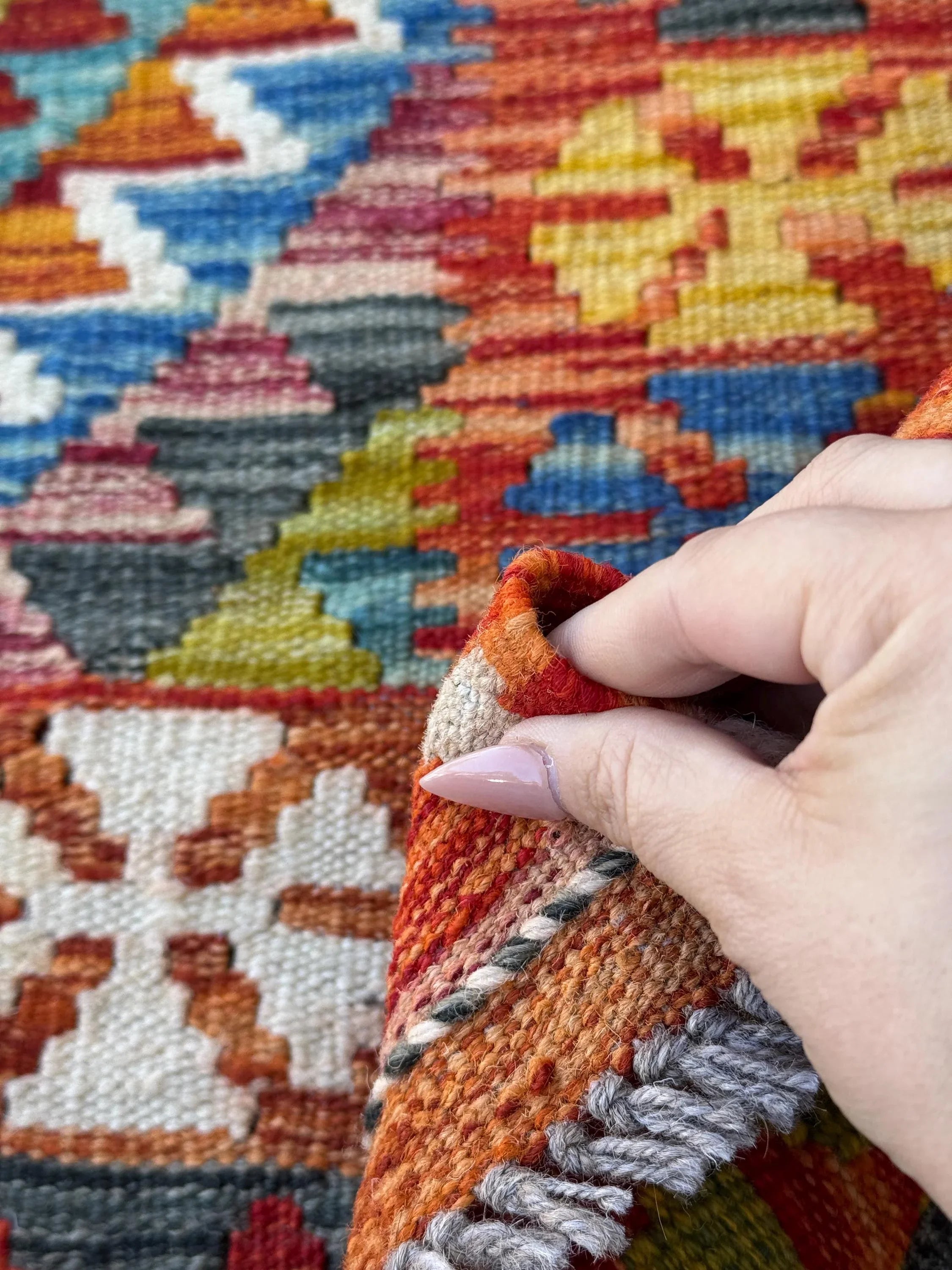 3x4 Handmade Afghan Kilim Rug | Burnt Orange Gold Mustard Yellow Cream Black Grey Denim Aqua Blue Blood Brick Red Moss Forest Green | Wool