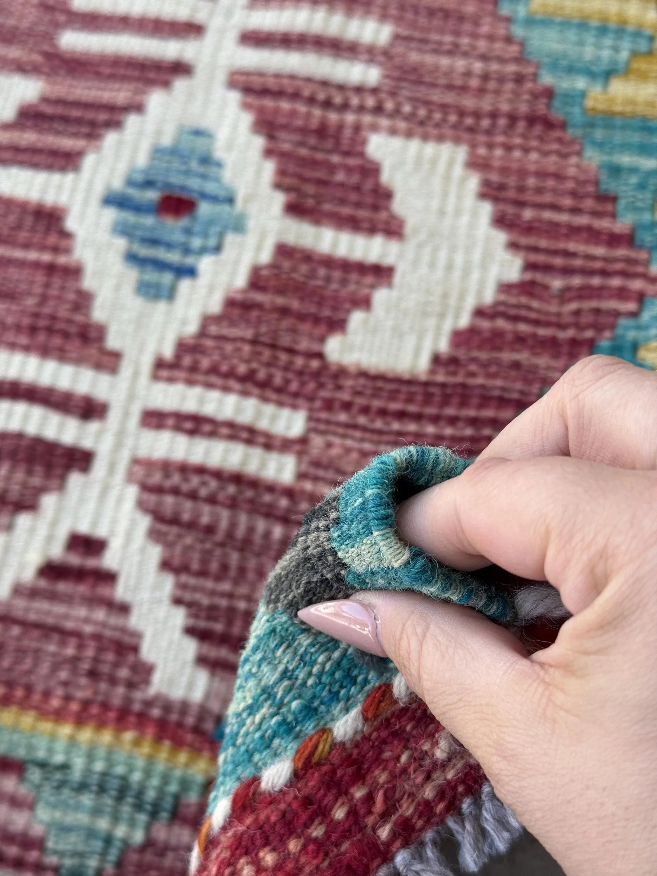 2x5 (71x152) Handmade Afghan Kilim Runner Rug | Auburn Blood Crimson Red Cream Teal Aqua Denim Blue Grey Purple Mustard Gold Yellow | Wool