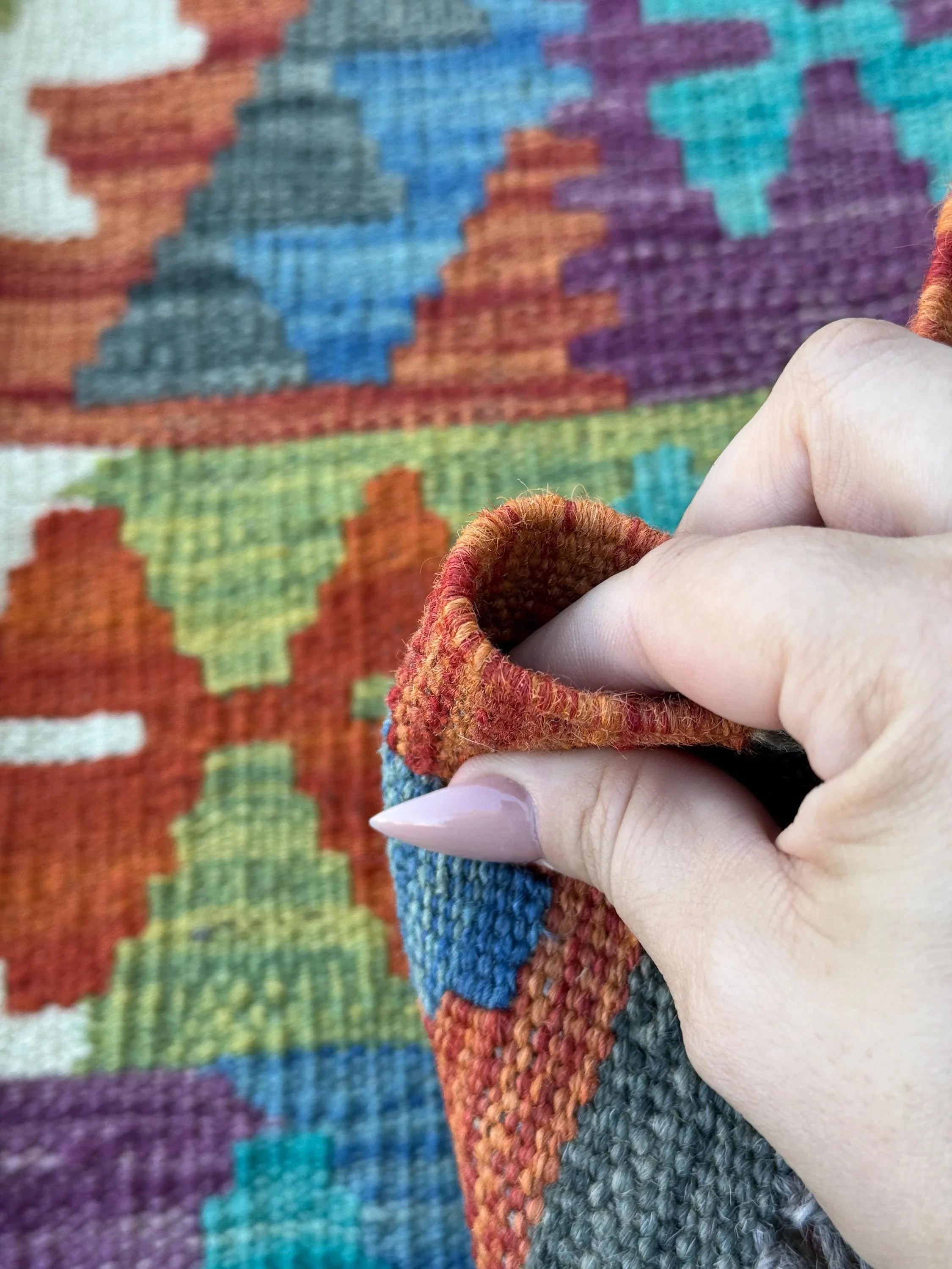 2x7 Handmade Afghan Kilim Runner Rug | Blue Teal Royal Denim Cream Eggplant Purple Moss Olive Forest Green Yellow Saffron Burnt Orange Red