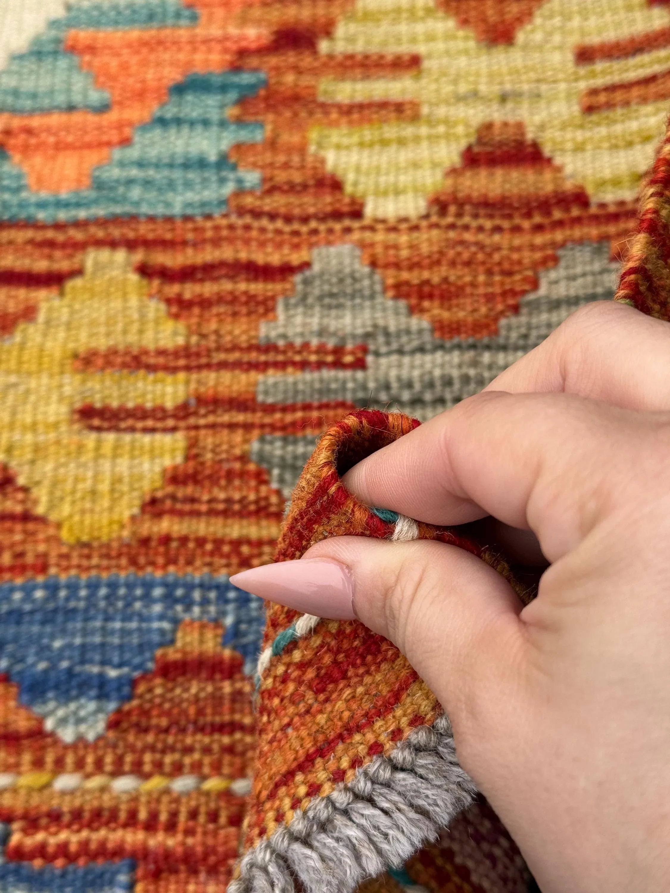 2x6 Handmade Afghan Kilim Runner Rug | Burnt Orange Cream Grey Denim Teal Aqua Blue Lime Sage Forest Green Mustard Yellow Auburn Red | Wool