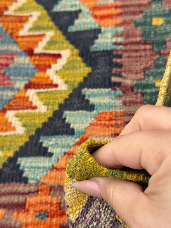 2x5 Handmade Afghan Kilim Rug | Yellow Chartreuse Olive Moss Green Teal Baby Navy Midnight Blue Cream Orange Purple Auburn Red | Wool