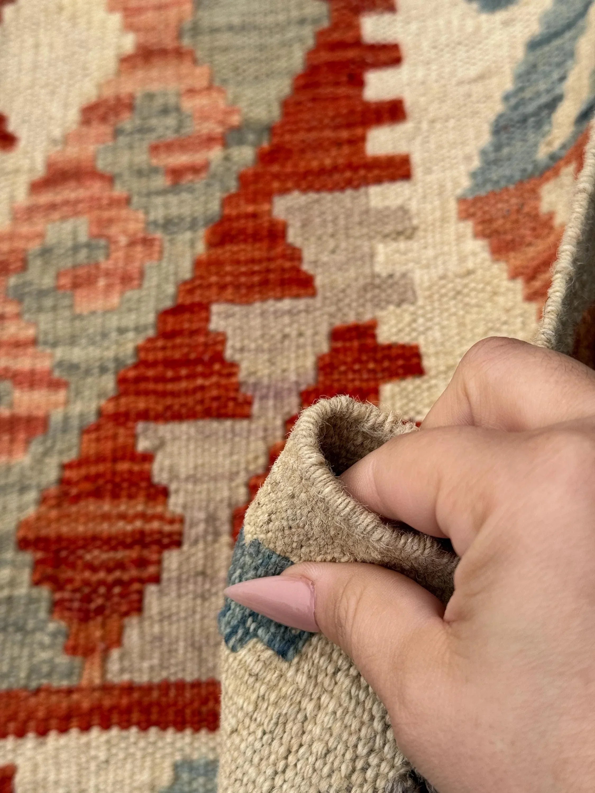 2x6 (61x182) Handmade Afghan Kilim Runner Rug | Cream Tan Taupe Denim Sky Baby Blue Crimson Scarlet Red Sage Pine Green Peach Grey Cream