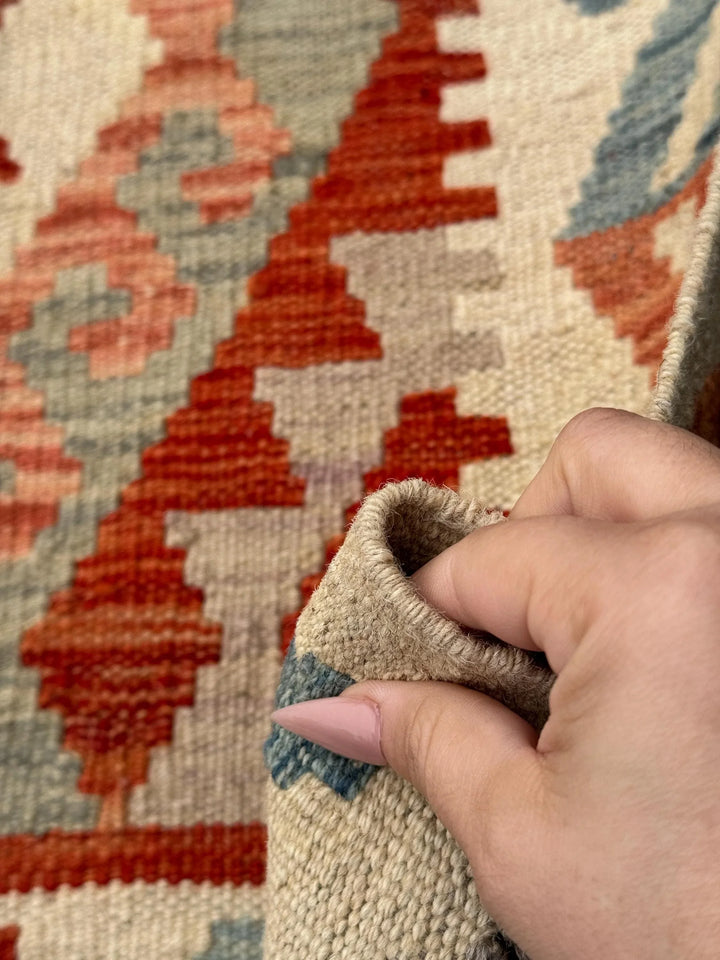 2x6 (61x182) Handmade Afghan Kilim Runner Rug | Cream Tan Taupe Denim Sky Baby Blue Crimson Scarlet Red Sage Pine Green Peach Grey Cream