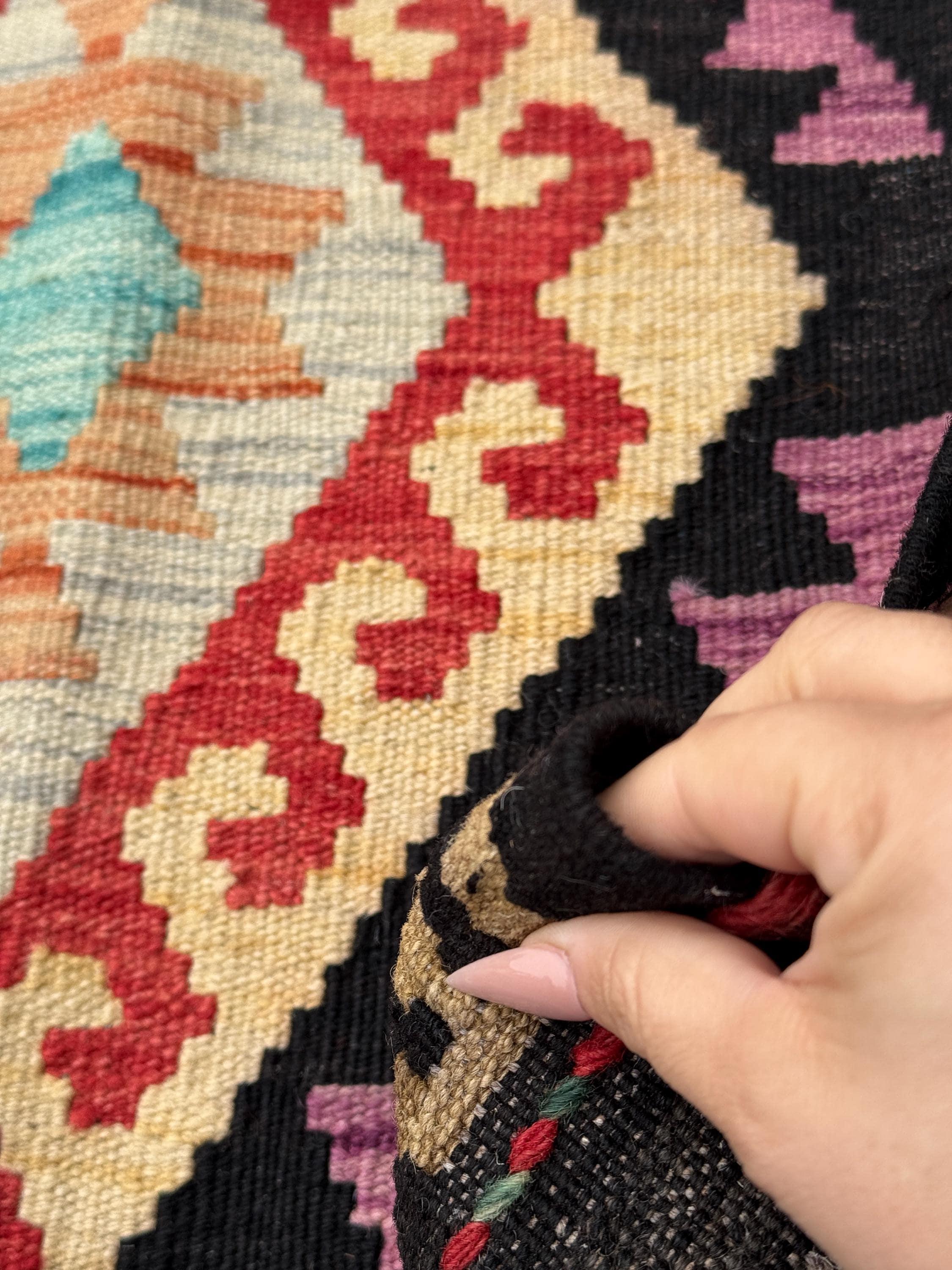 2x6 (61x182) Handmade Afghan Kilim Runner Rug | Black Sky Baby Blue Fuchsia Pink Brick Scarlet Red Coffee Brown Peach Orange Green Saffron