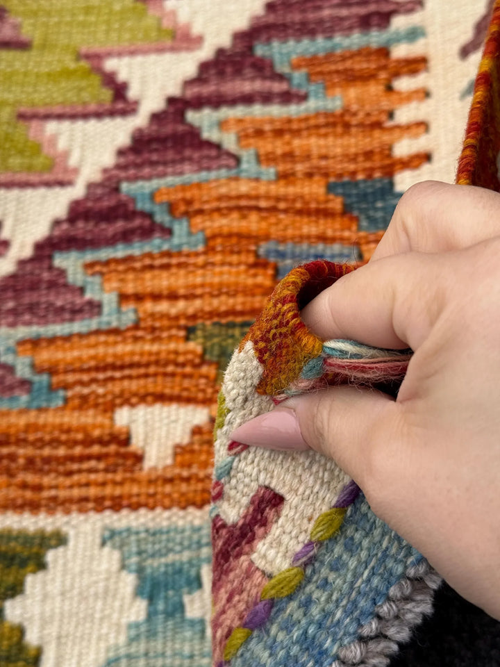 3x5 (91x152) Handmade Afghan Kilim Rug | Orange Burnt Scarlet Red Chartreuse Forest Green Cream Purple Denim Baby Blue Black Pink | Wool