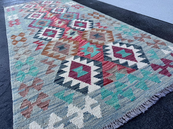 3x7 Handmade Afghan Kilim Runner Rug Denim Aqua Prussian Midnight Blue Rose Magenta Pink Wine Crimson Rust Red Mint Green Coffee Brown White