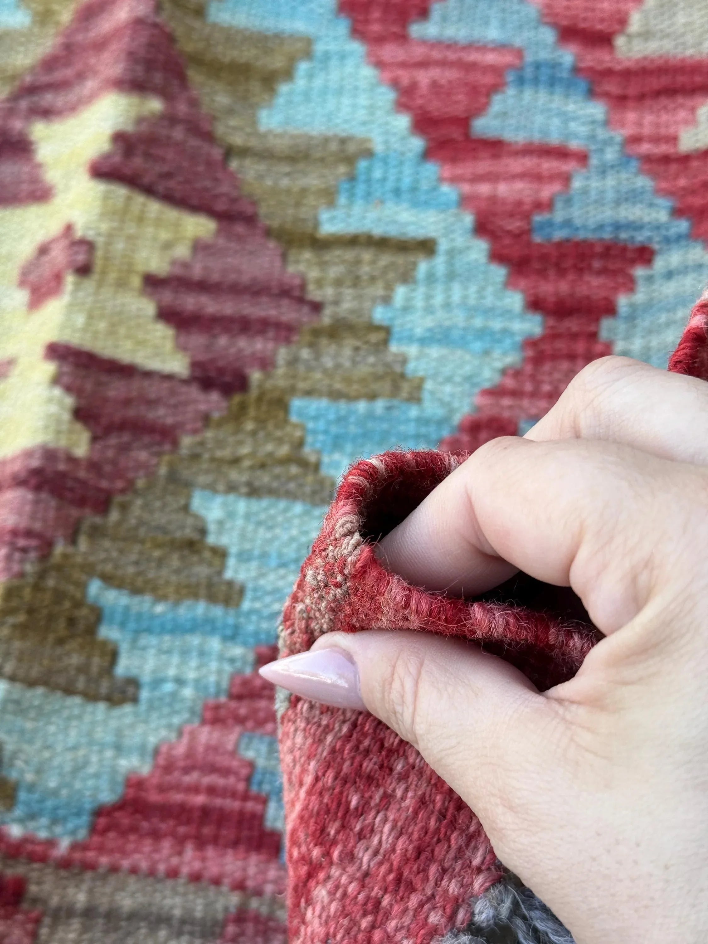 2x7 Handmade Afghan Kilim Runner Rug | Crimson Scarlet Brick Wine Red Orange Sky Baby Denim Blue Cream Beige Tan Taupe Moss Green | Wool