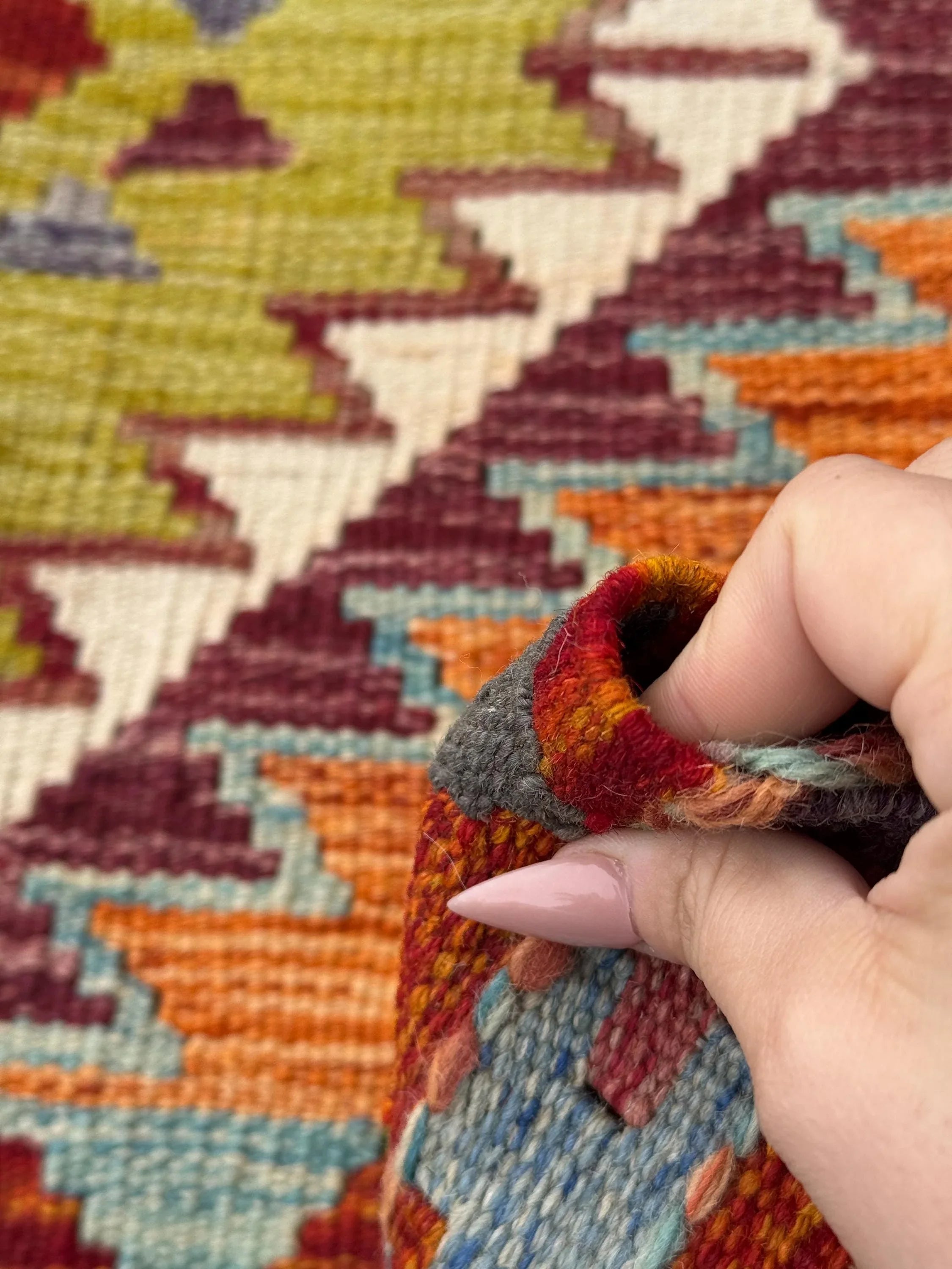 3x5 (91x152) Handmade Afghan Kilim Rug | Crimson Blood Red Purple Burnt Orange Baby Aqua Blue Grey Chartreuse Moss Forest Green Cream | Wool