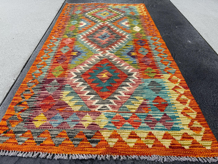 3x5 Handmade Afghan Kilim Rug | Burnt Orange Teal Aqua Blue Yellow Brick Maroon Burgundy Red Grey Black Moss Pine Green Cream Purple | Wool