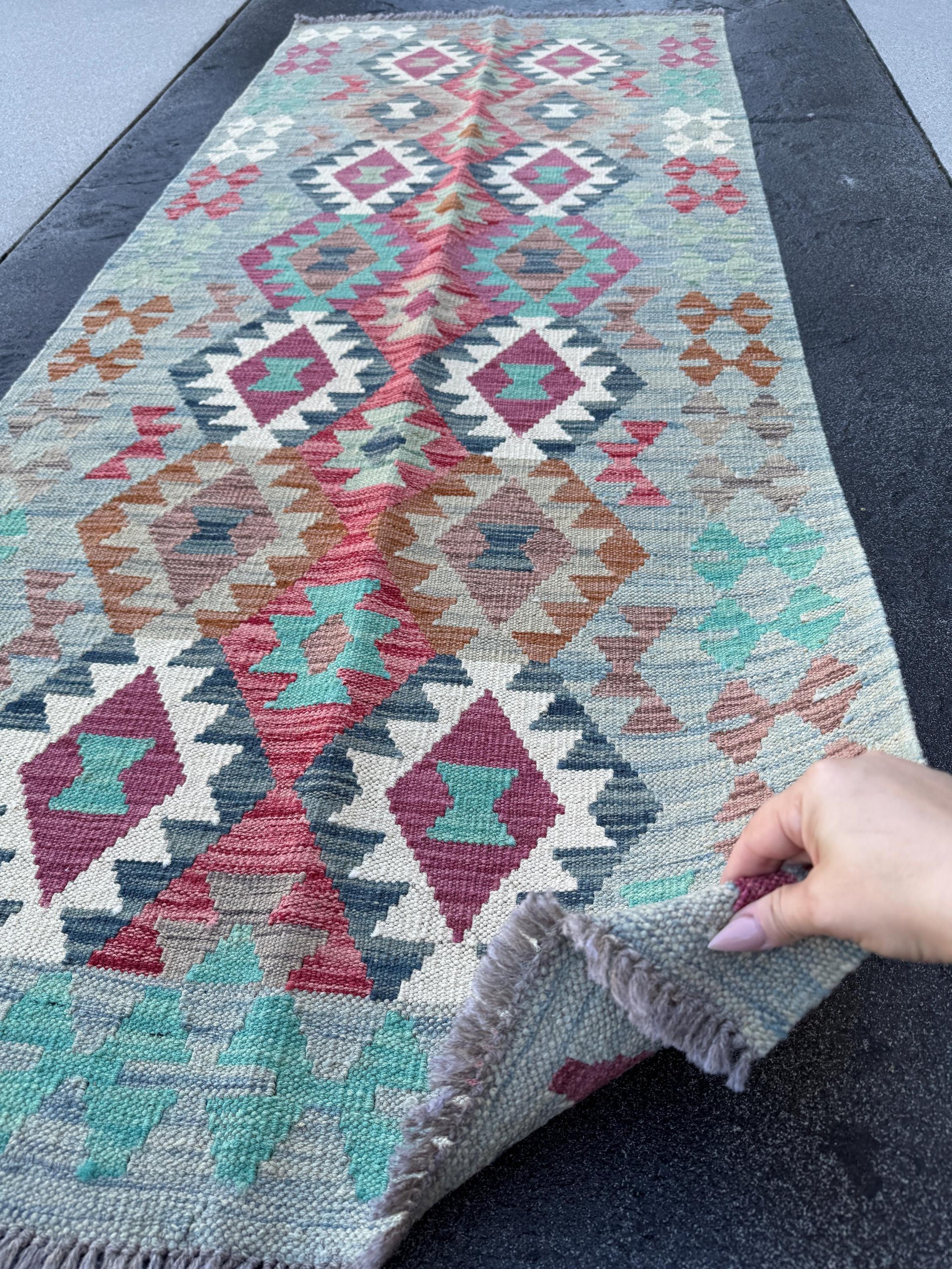 3x7 Handmade Afghan Kilim Runner Rug Denim Aqua Prussian Midnight Blue Rose Magenta Pink Wine Crimson Rust Red Mint Green Coffee Brown White