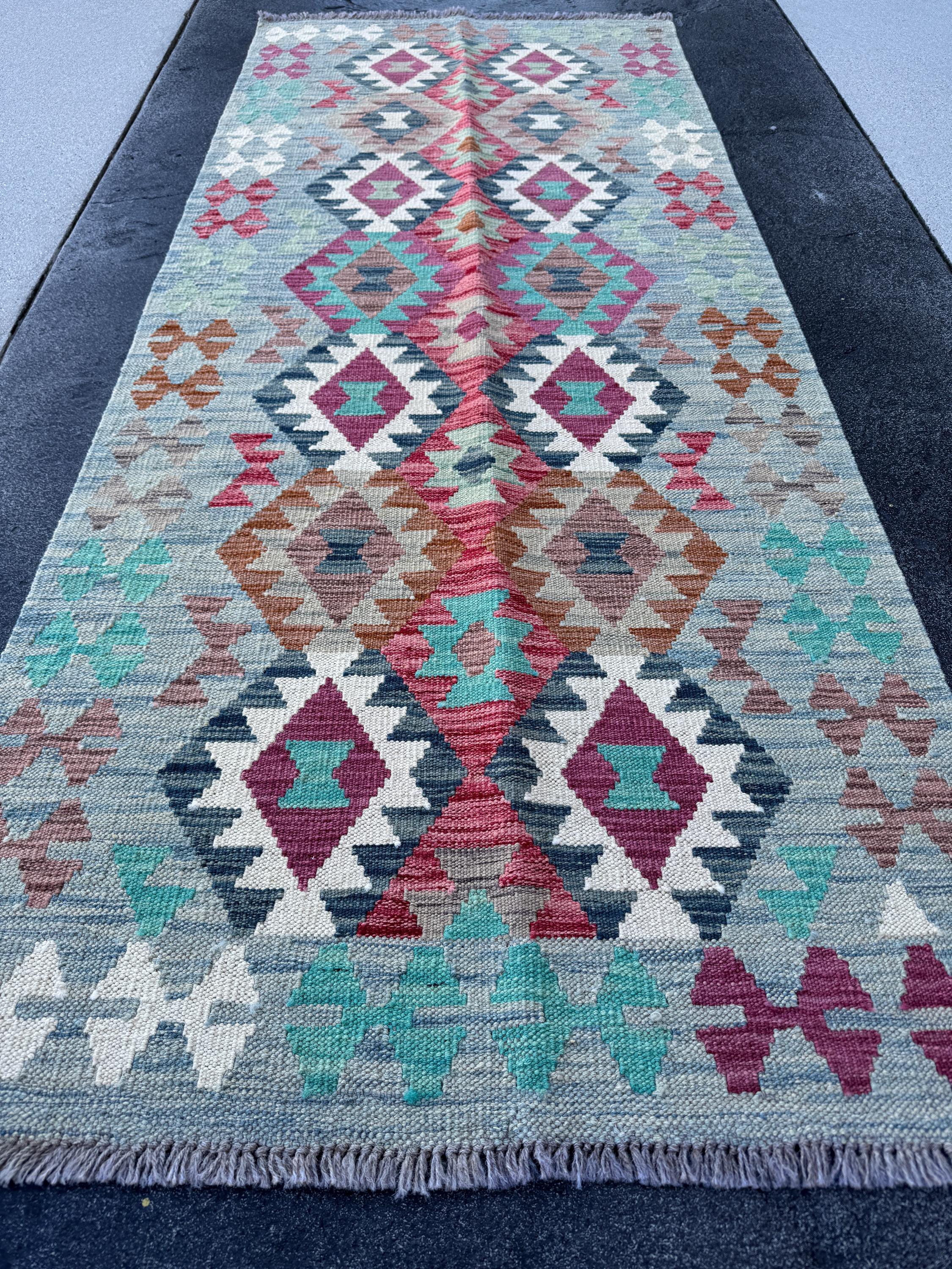 3x7 Handmade Afghan Kilim Runner Rug Denim Aqua Prussian Midnight Blue Rose Magenta Pink Wine Crimson Rust Red Mint Green Coffee Brown White