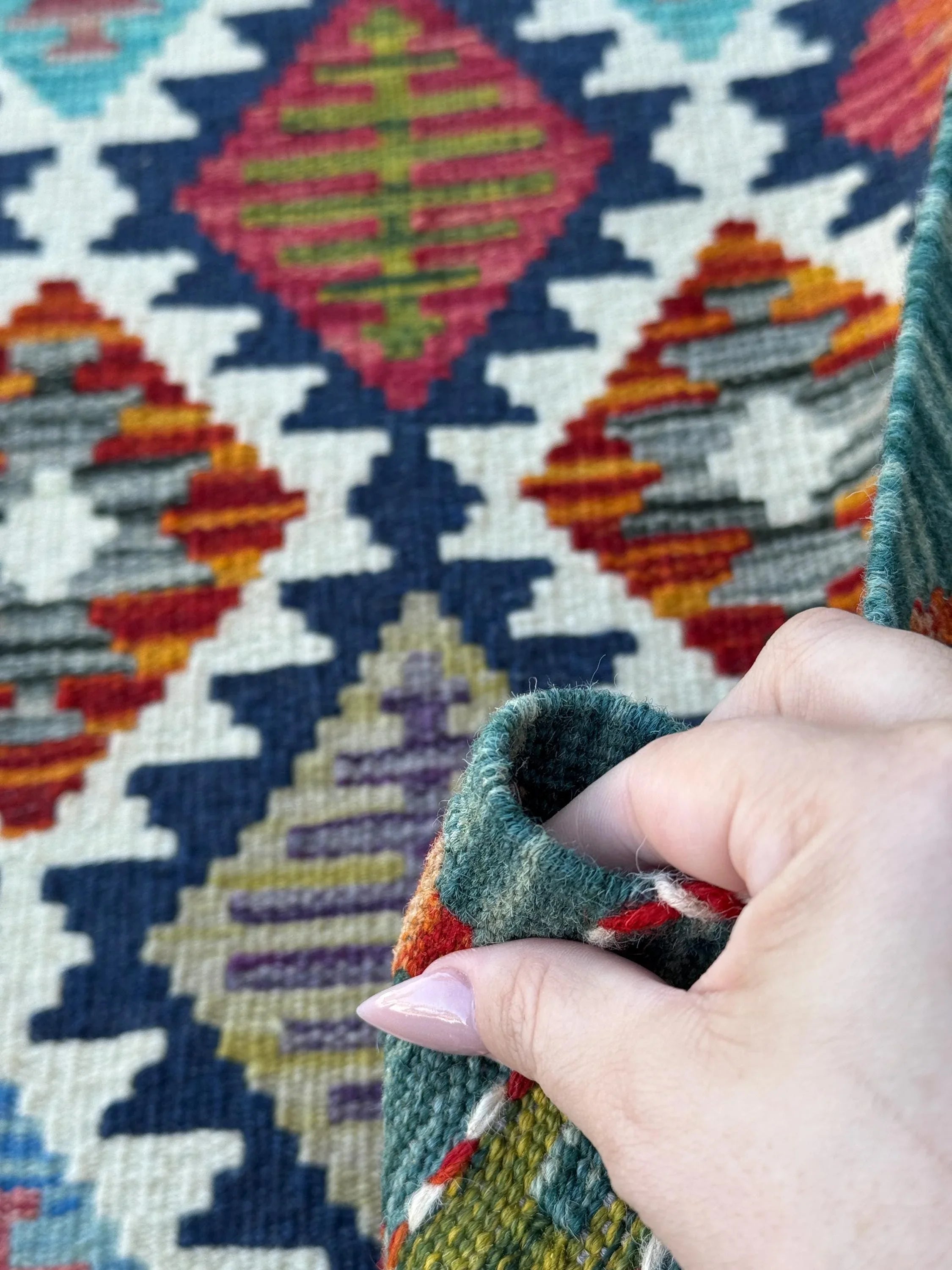 3x6-7 Handmade Afghan Kilim Runner Rug | Cream Burnt Orange Teal Turquoise Aqua Denim Midnight Navy Blue Black Grey Moss Green Purple Red