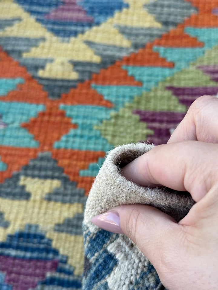 3x7 Handmade Afghan Kilim Runner Rug | Cream Lilac Lavender Plum Purple Yellow Grey Denim Royal Aqua Blue Teal Red Moss Green Black Orange