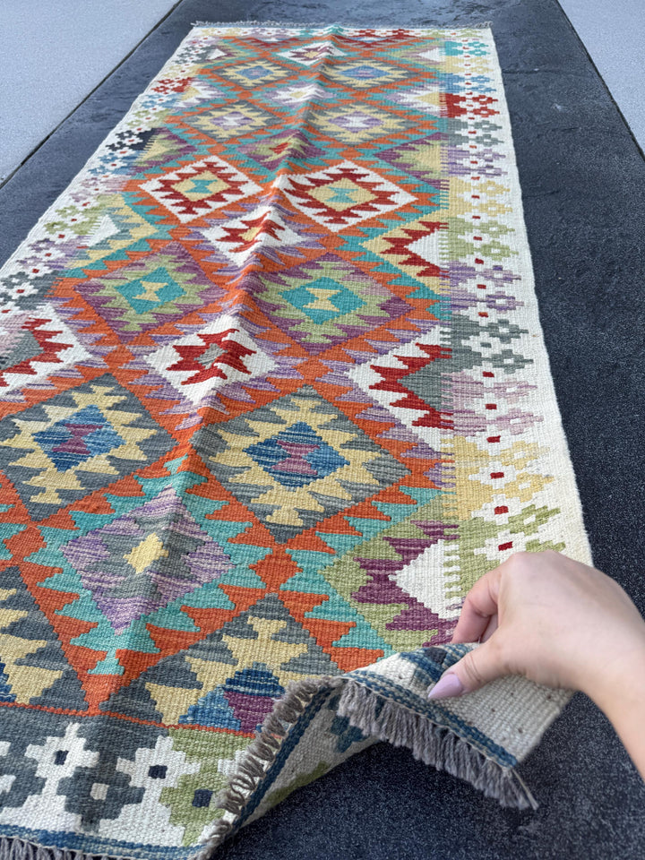3x7 Handmade Afghan Kilim Runner Rug | Cream Lilac Lavender Plum Purple Yellow Grey Denim Royal Aqua Blue Teal Red Moss Green Black Orange