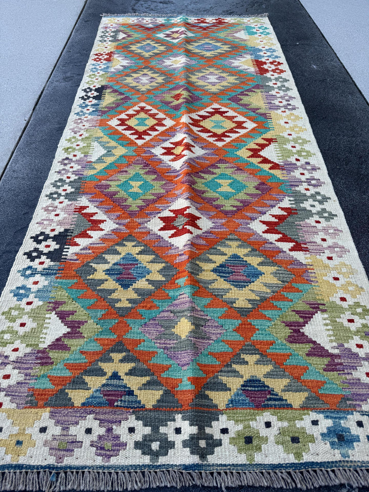 3x7 Handmade Afghan Kilim Runner Rug | Cream Lilac Lavender Plum Purple Yellow Grey Denim Royal Aqua Blue Teal Red Moss Green Black Orange