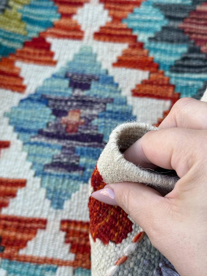 2-3x6 Handmade Afghan Kilim Runner Rug | Cream Grey Denim Baby Aqua Blue Black Burgundy Scarlet Red Orange Moss Olive Green Purple | Wool