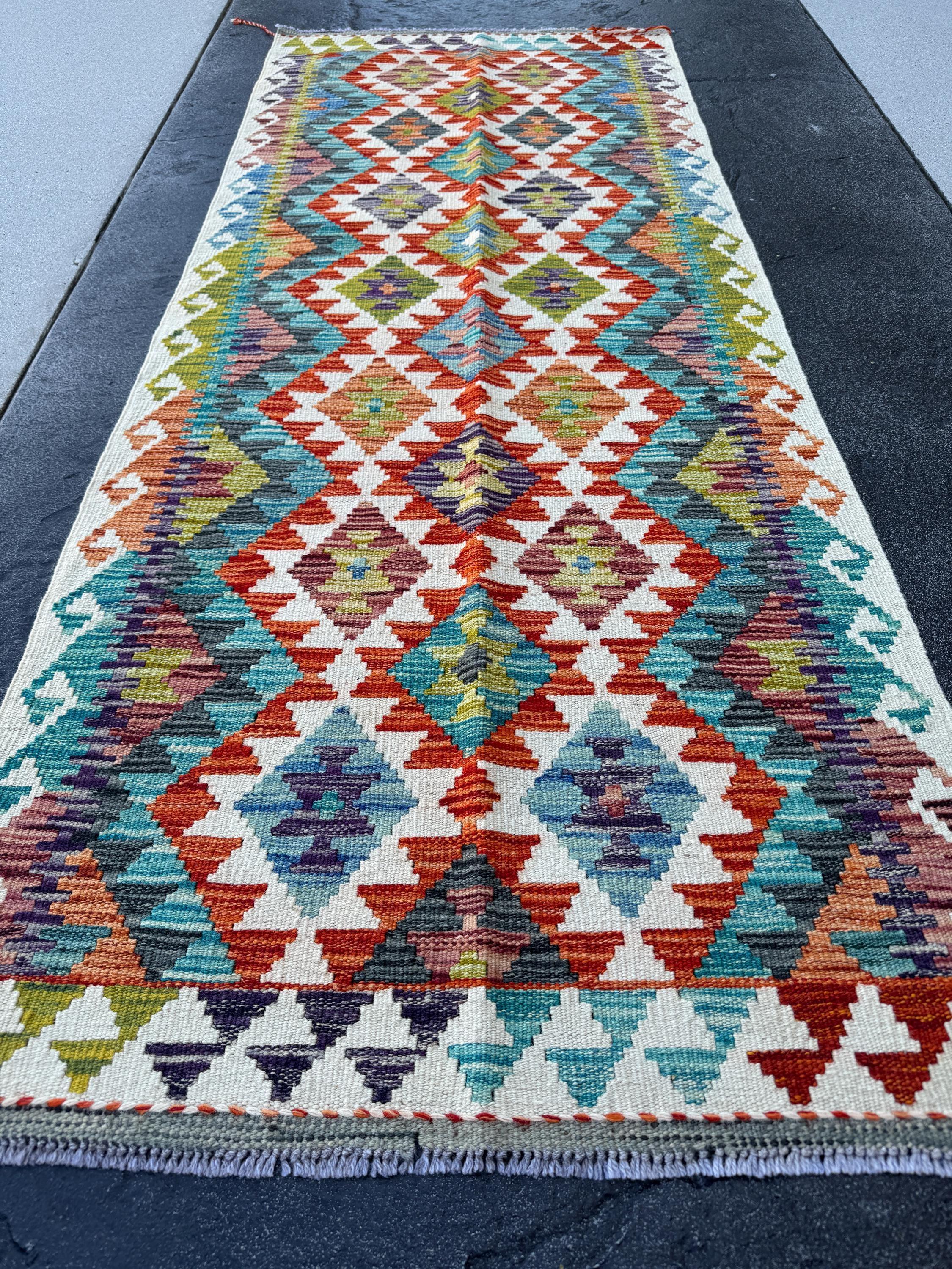 2-3x6 Handmade Afghan Kilim Runner Rug | Cream Grey Denim Baby Aqua Blue Black Burgundy Scarlet Red Orange Moss Olive Green Purple | Wool