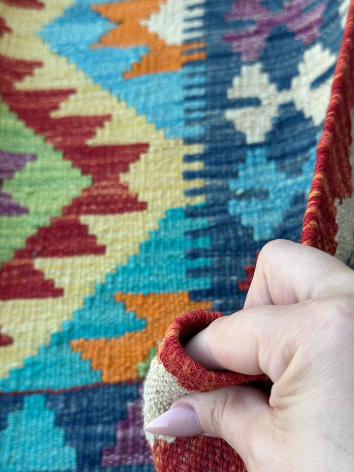 2x7 Handmade Afghan Kilim Runner Rug | Cream Beige Orange Brick Blood Red Grey Denim Blue Olive Moss Green Teal | Wool Turkish