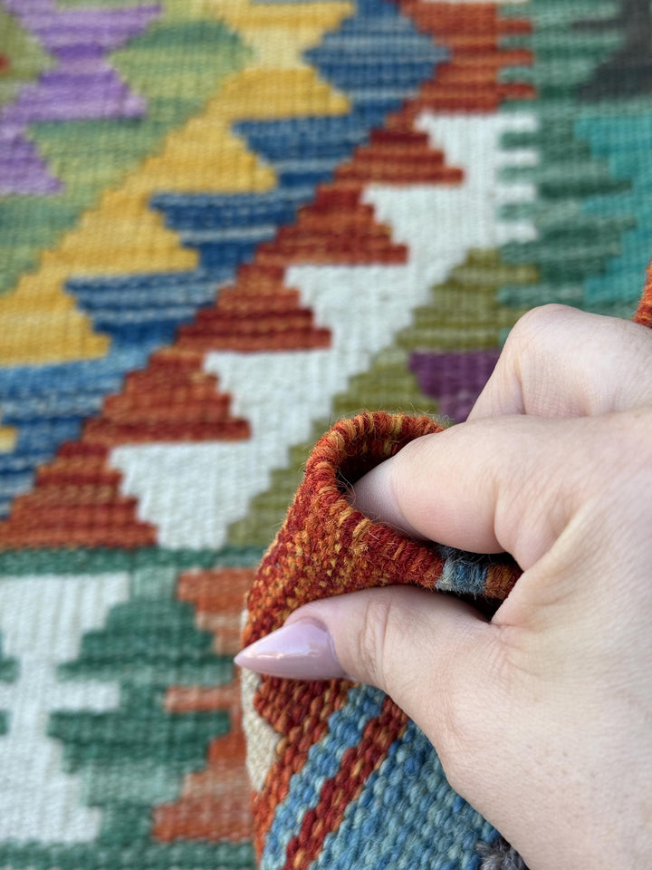 3x7 (100x200) Handmade Afghan Kilim Runner Rug | Cream Beige Orange Brick Red Blue Olive Moss Purple Green Teal Charcoal | Wool Turkish