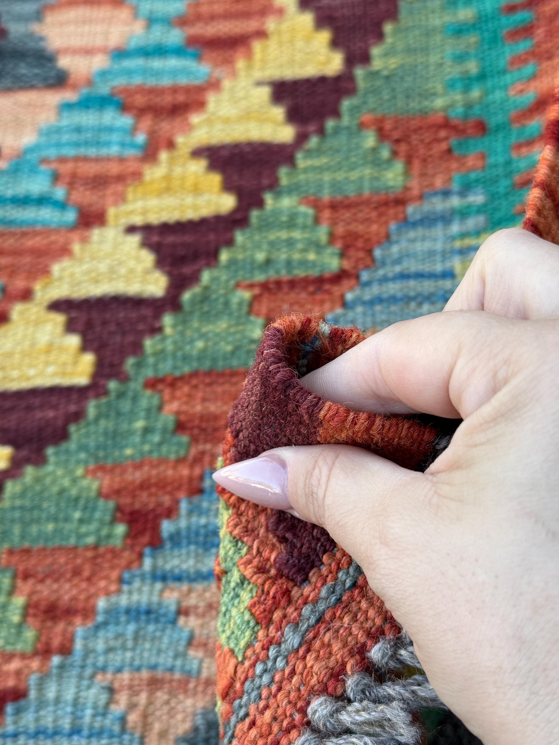 3x7 (100x200) Handmade Afghan Kilim Runner Rug | Burnt Orange Maroon Teal Beige Denim Blue Olive Moss Green Ivory Turquoise | Wool Turkish