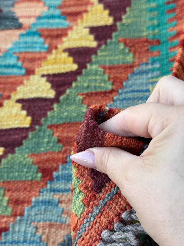 3x7 (100x200) Handmade Afghan Kilim Runner Rug | Burnt Orange Maroon Teal Beige Denim Blue Olive Moss Green Ivory Turquoise | Wool Turkish
