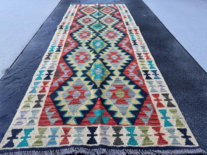 3x7 (100x200) Handmade Afghan Kilim Runner Rug | Cream Orange Midnight Blue Turquoise Olive Moss Green Grey Black Purple | Wool Turkish