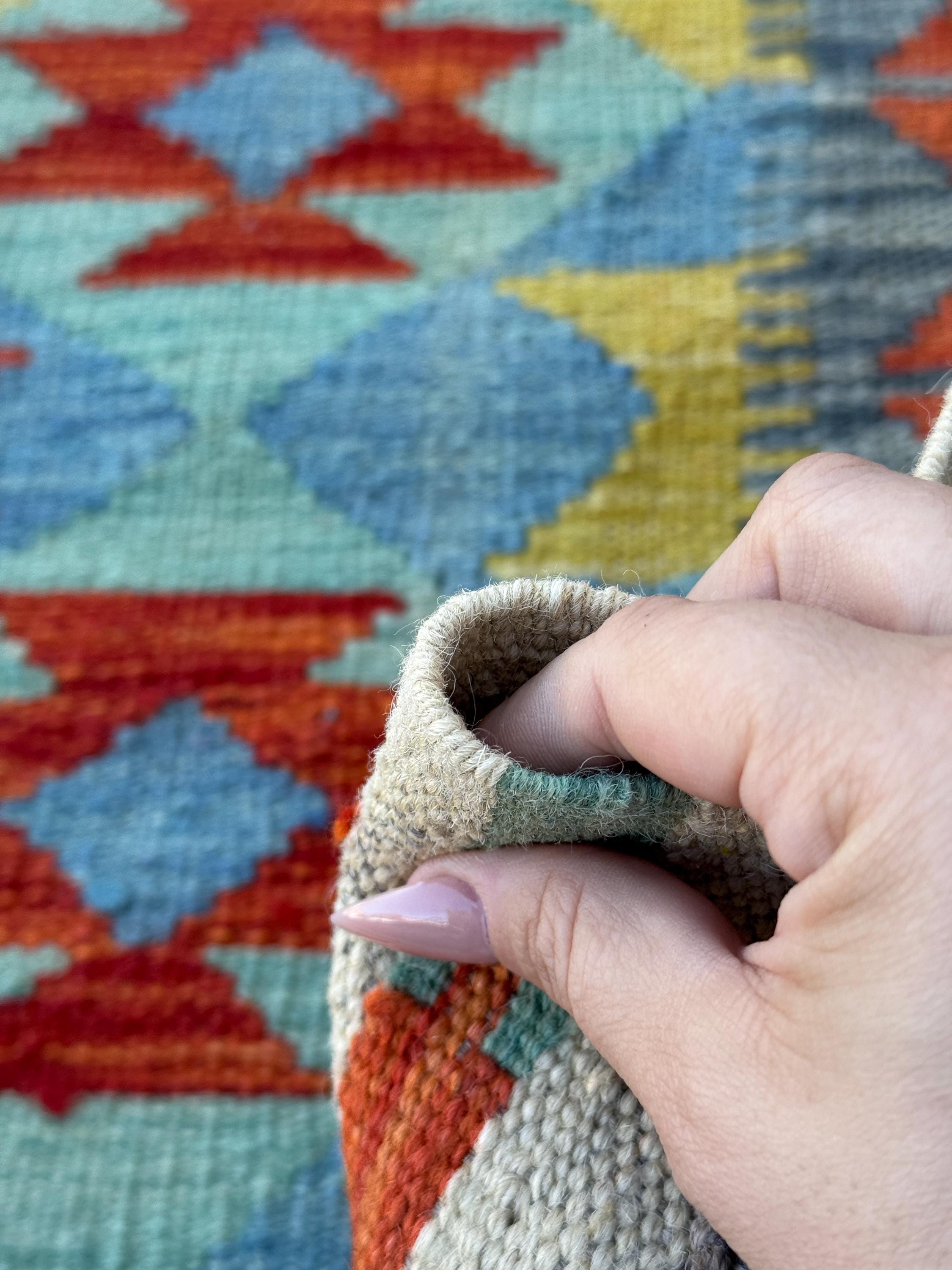 3x7 (100x200) Handmade Afghan Kilim Runner Rug | Cream Blood Red Orange Sky Denim Blue Olive Green Ivory Teal Grey | Wool Turkish