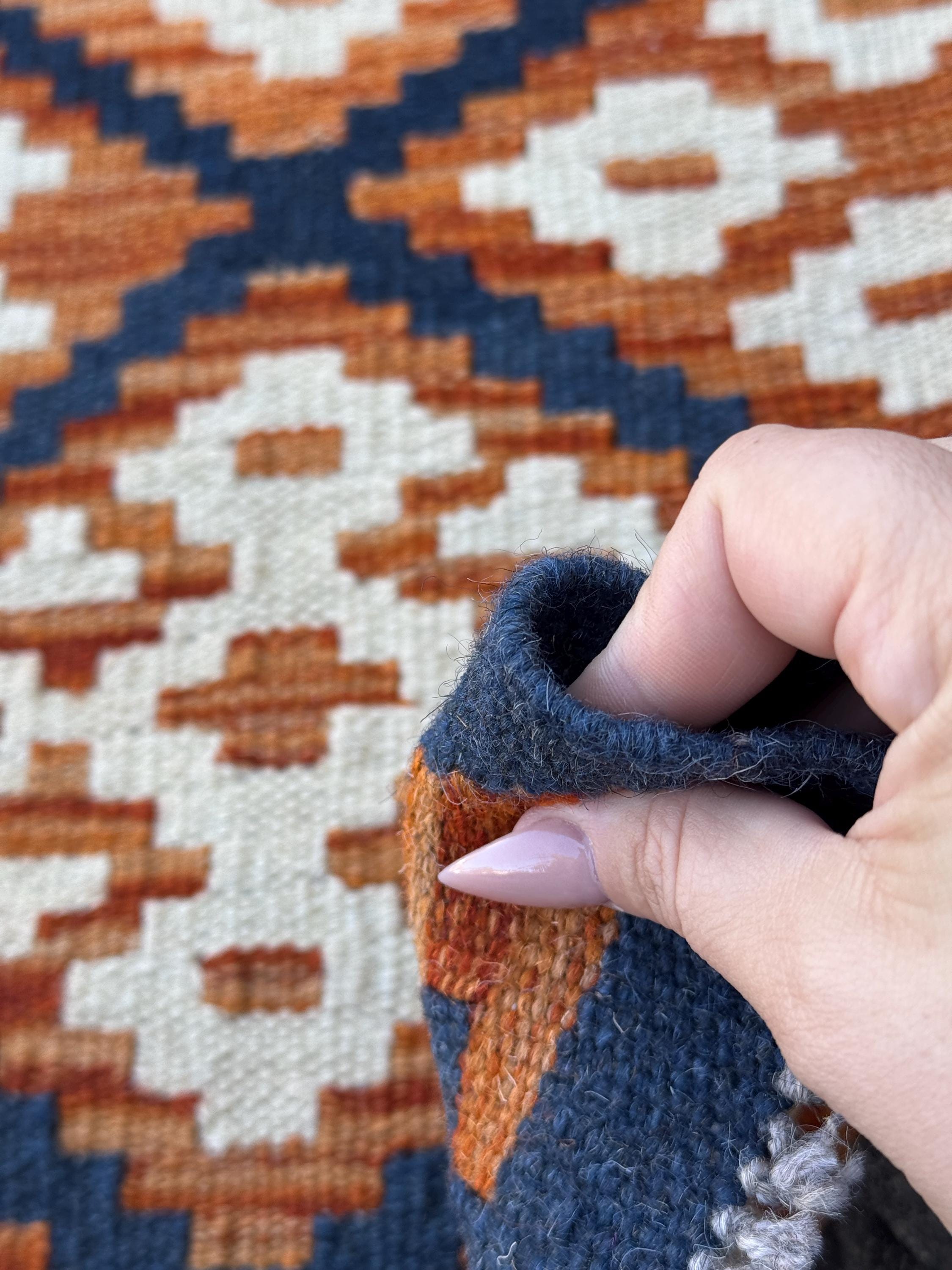 3x5 (91x152) Handmade Afghan Kilim Rug | Fire Rust Orange Cream Charcoal Black | Wool Turkish
