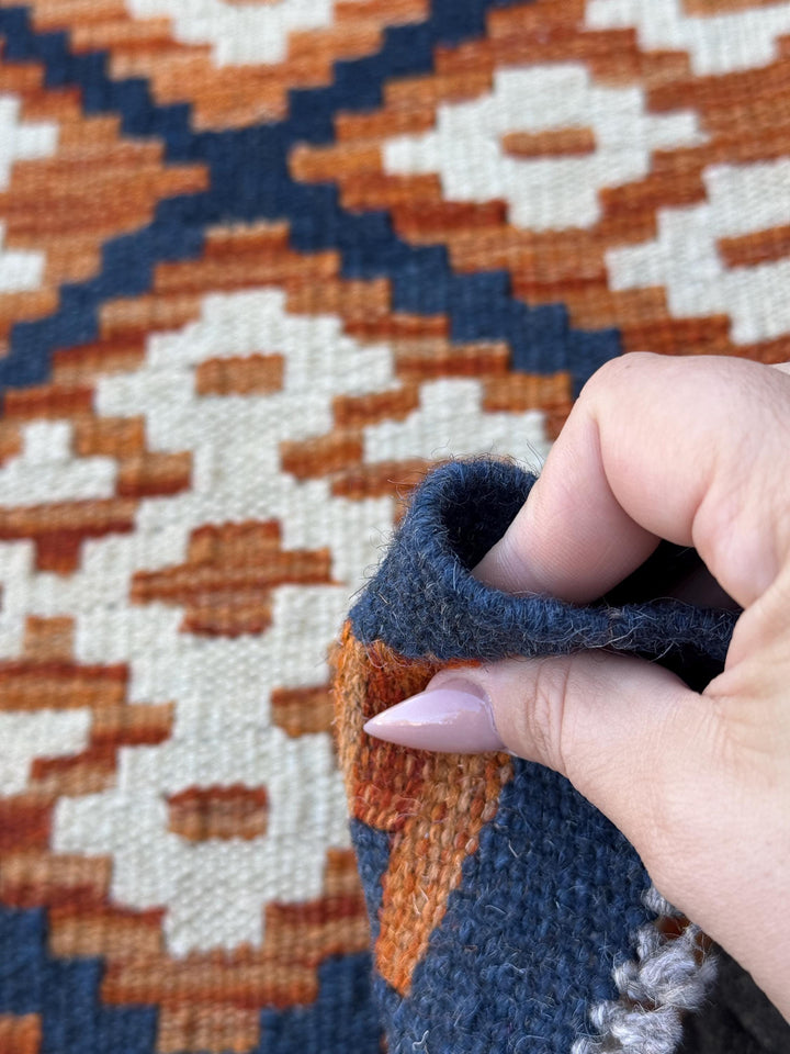 3x5 (91x152) Handmade Afghan Kilim Rug | Fire Rust Orange Cream Charcoal Black | Wool Turkish
