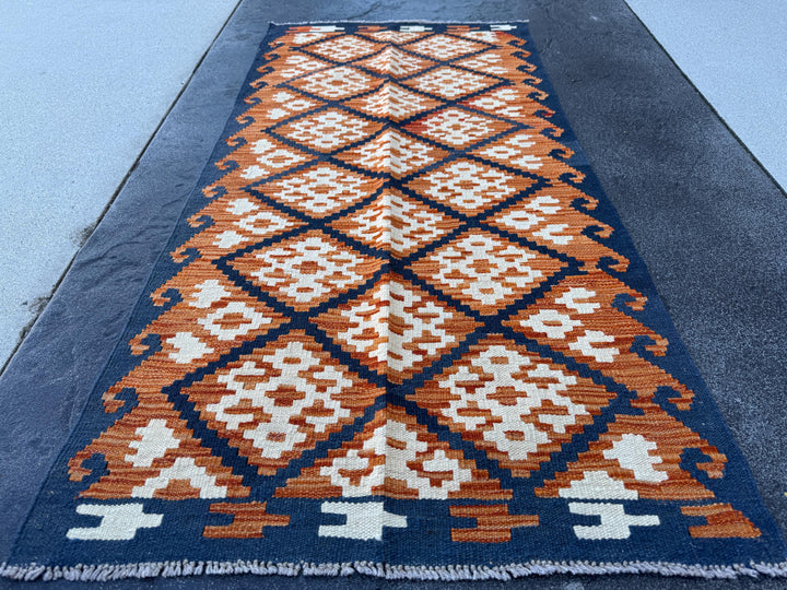 3x5 (91x152) Handmade Afghan Kilim Rug | Fire Rust Orange Cream Charcoal Black | Wool Turkish